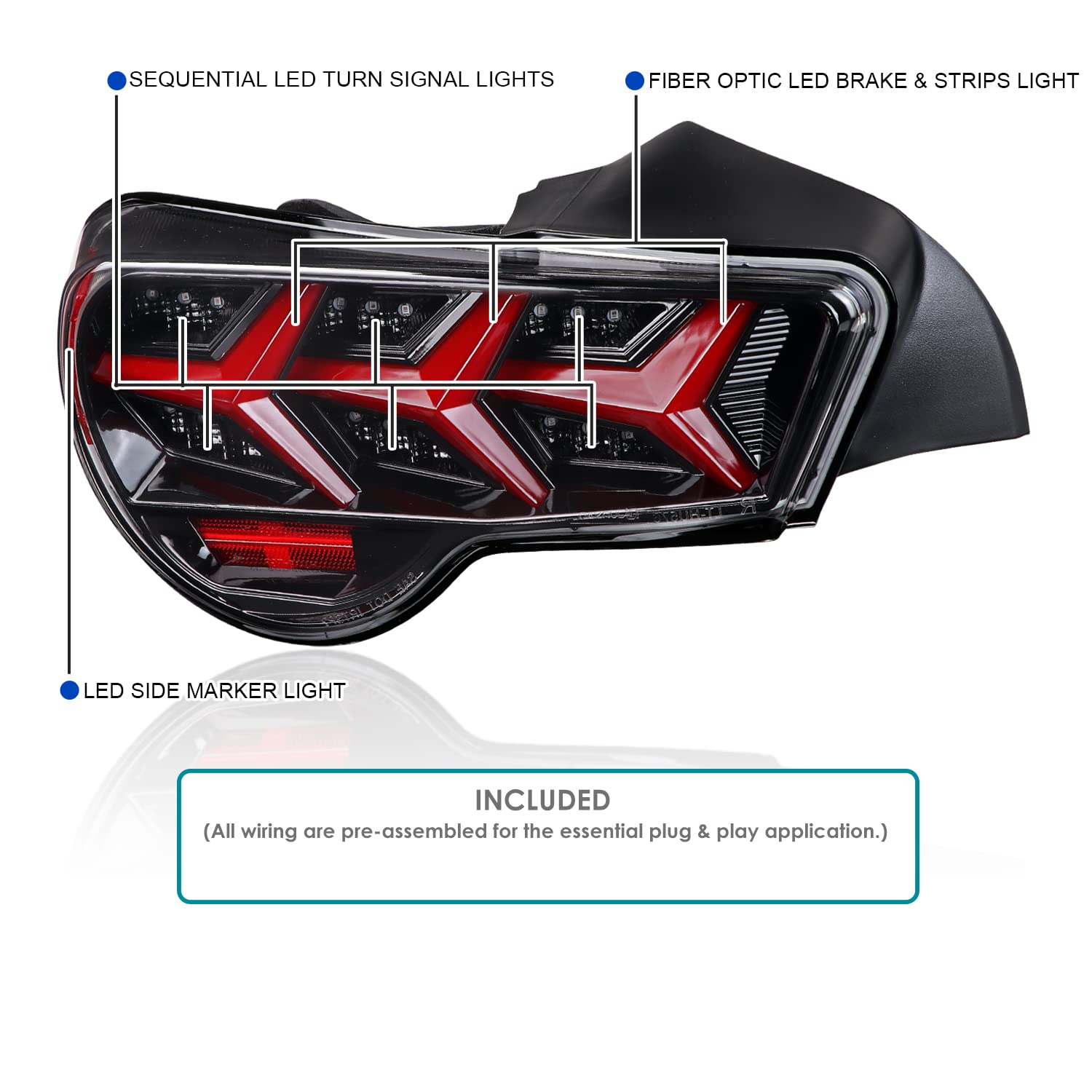 Spec-D Tuning Jet Black LED Tail Lights with Sequential Turn Signals - Compatible with 2013-2016 Scion FR-S & Subaru BRZ - Left & Right Pair Assembly - Upgrade Your Car's Rear Style & Visibility for Night Driving