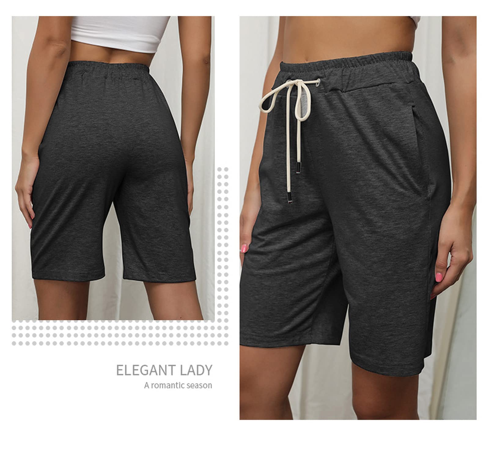 Women's Summer Bermuda Shorts with Pockets - Casual Knee-Length Workout Shorts with Comfortable Drawstring for Running, Gym, Yoga & Outdoor Activities