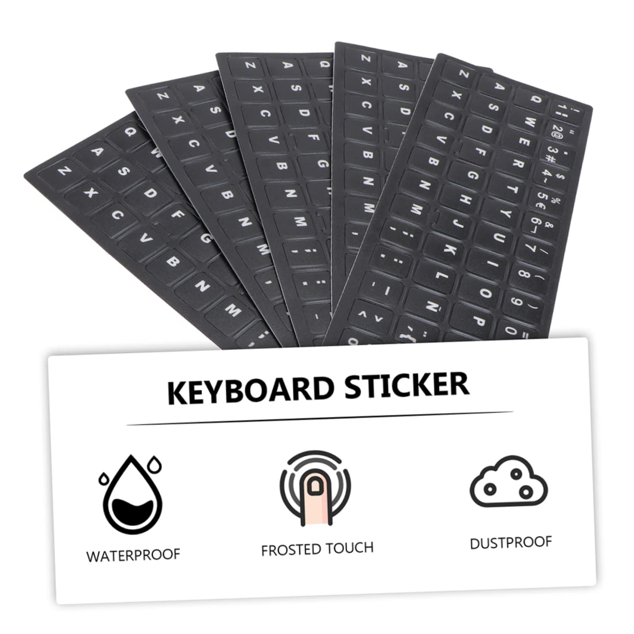 5-Pack Keyboard Stickers - English Alphabet Letter Labels for Laptop & Computer Keyboards - Durable Keyboard Skin Replacement for Typing & Coding (Black/White) - Perfect for Office, School & Gaming Setups