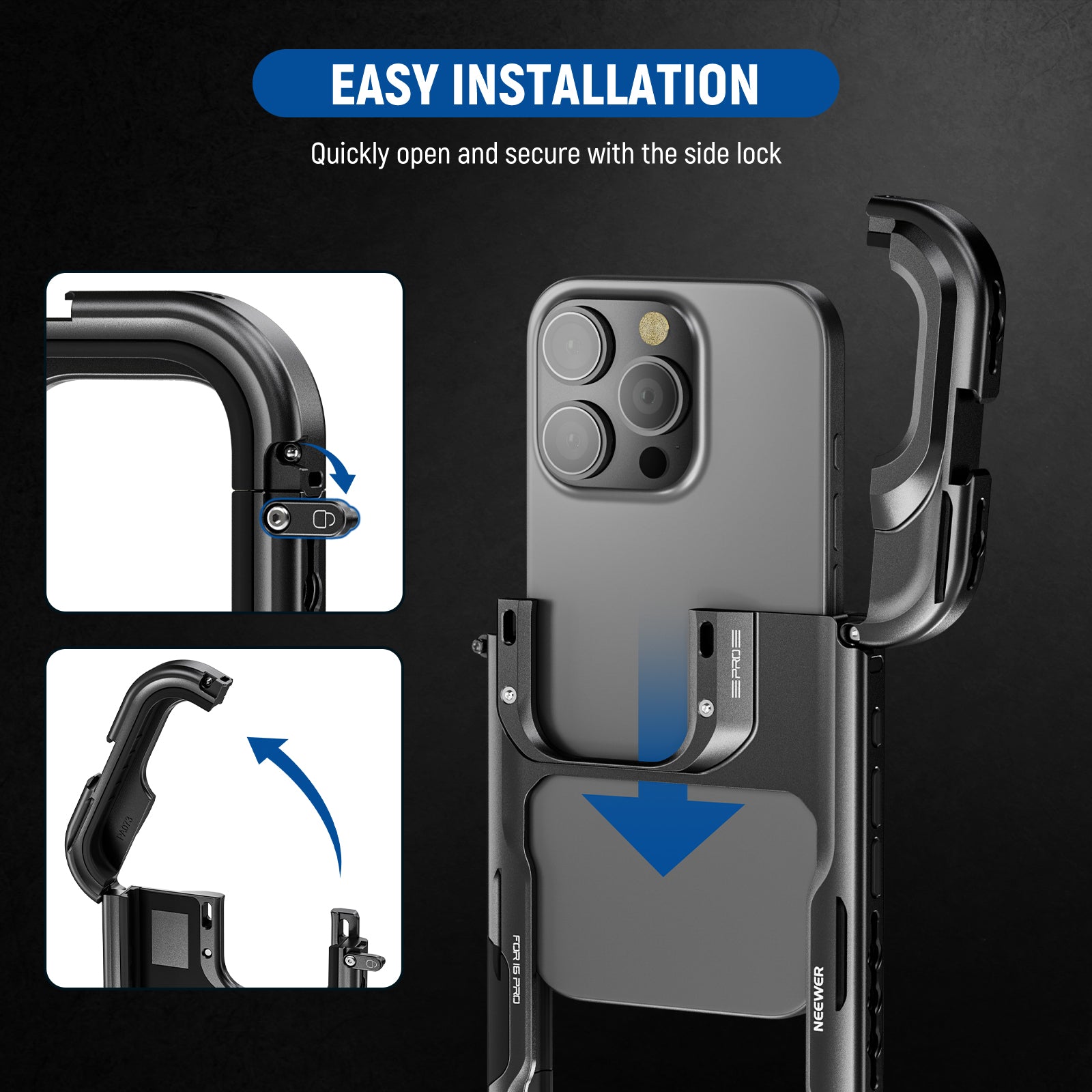 NEEWER PA073/PA074 Universal Smartphone Cage Mount for iPhone 16 Pro & Pro Max - Perfect for Vlogging, Live Streaming & Mobile Filmmaking