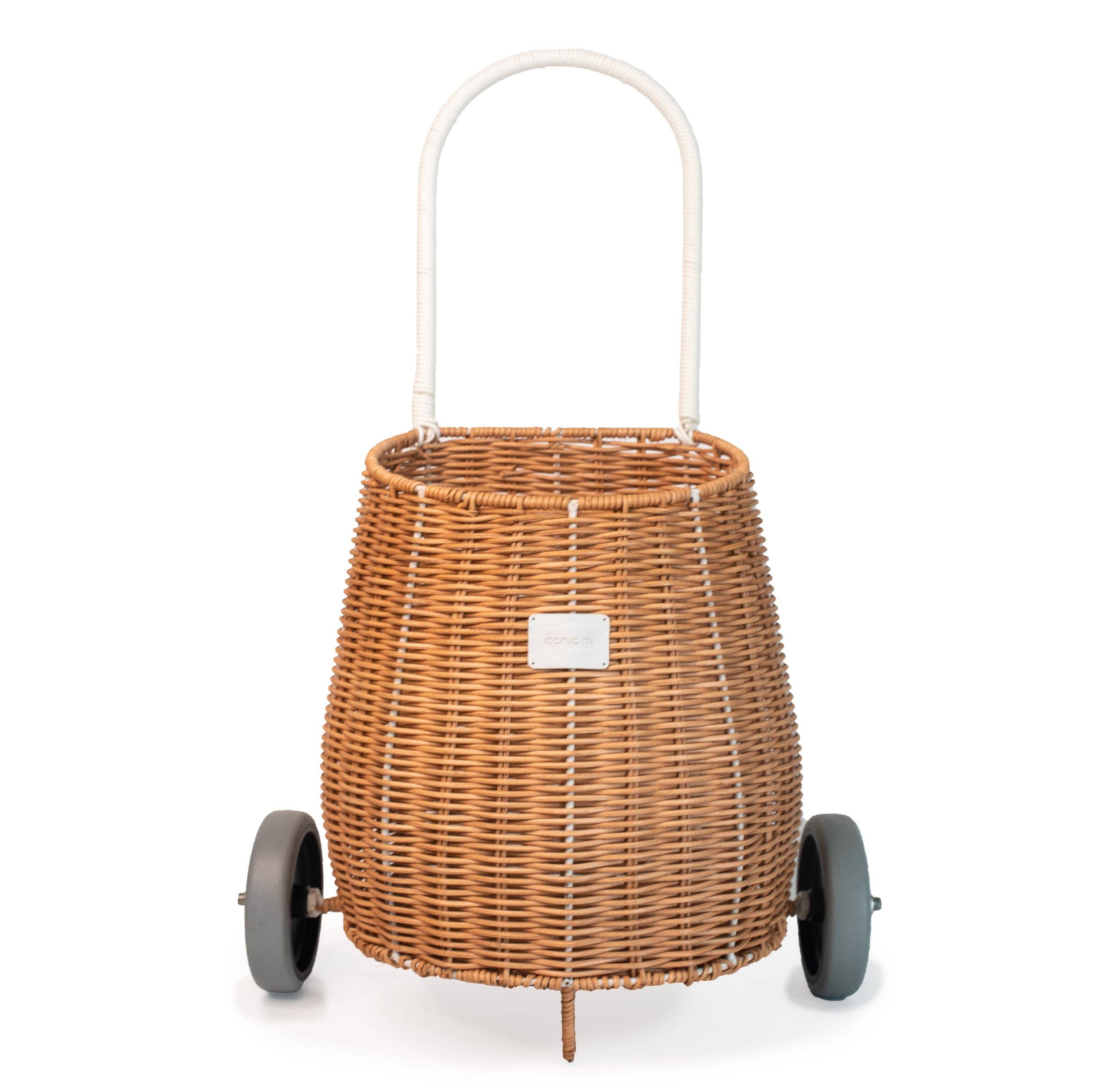Rattan Storage Basket on Wheels for Kids - Light Pink Toy Organizer | Perfect for Playroom, Bedroom & Nursery Organization