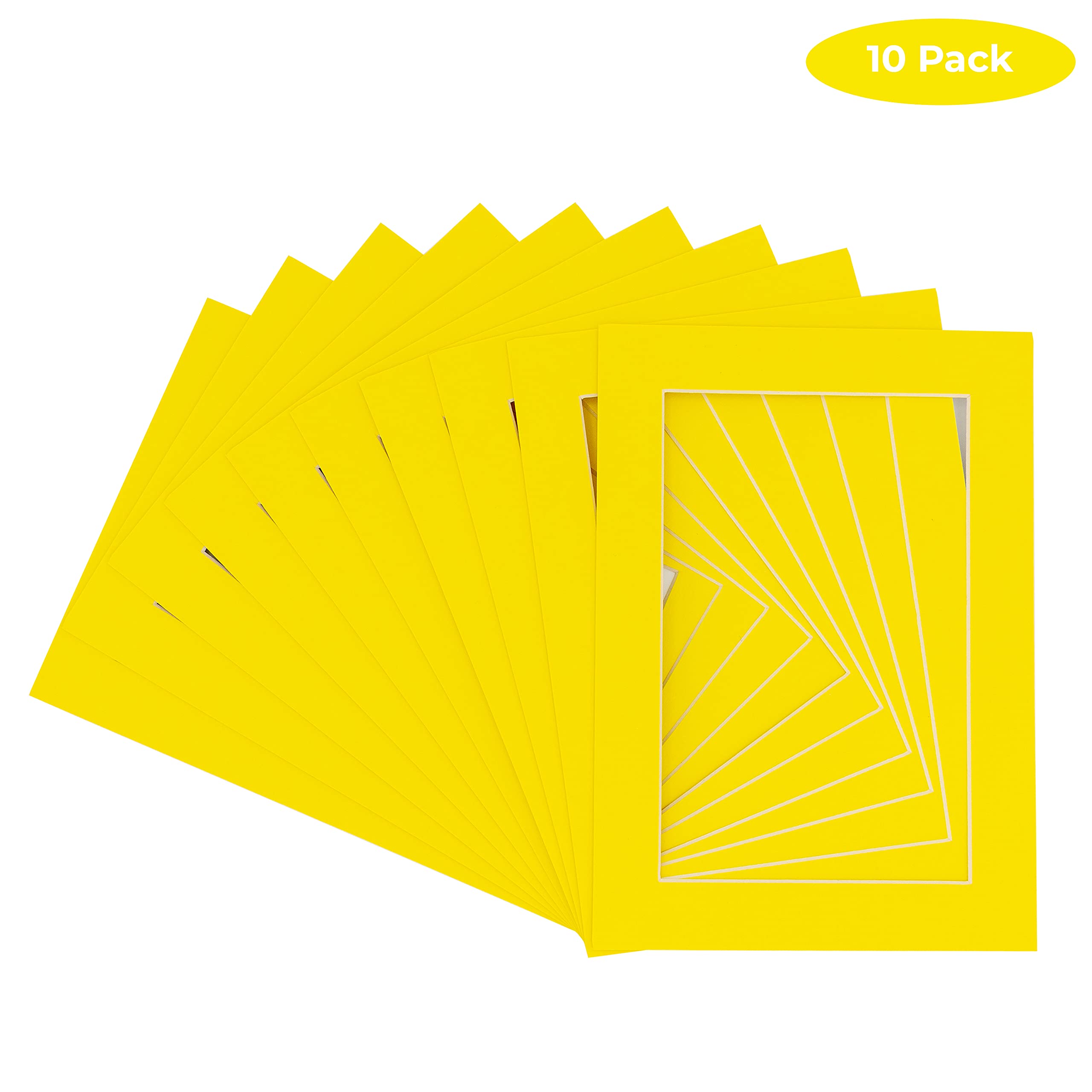 CountryArtHouse 12x16 Acid-Free Picture Frame Mats - Vibrant Yellow with White Core Bevel Cut for 11x14 Photos (Pack of 10) | Perfect for Home Decor, Art Displays & Photo Galleries