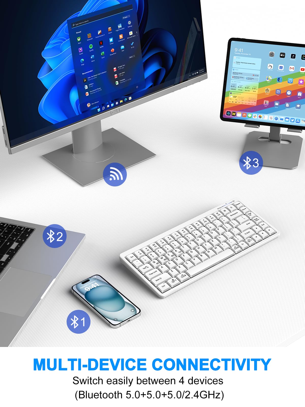 EDJO Wireless Keyboard for Mac & Windows - Bluetooth 2.4G Dual Mode Slim Rechargeable Keyboard for iPad, MacBook, Android, Laptop & Tablet | Ergonomic Design, Portable for Home, Office & Travel Use