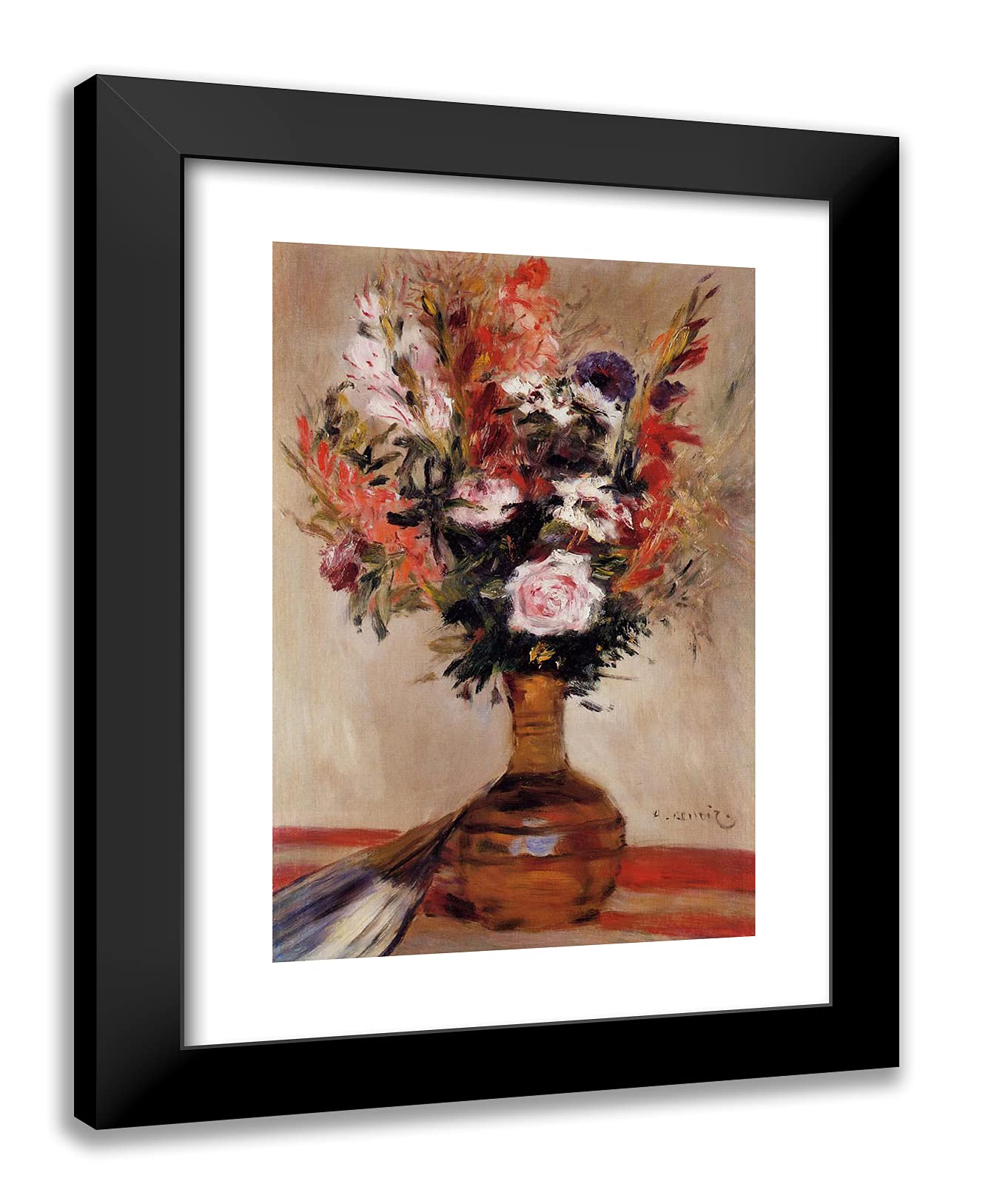 Pierre-Auguste Renoir 'Roses in a Vase' 19x24 Inch Black Modern Framed Art Print - Perfect for Living Room, Bedroom & Office Wall Decor