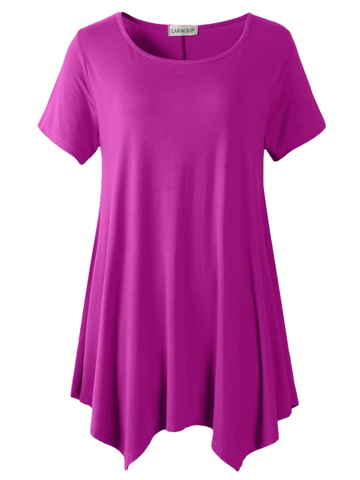 LARACE Women's Plus Size Short Sleeve Casual Tops - Asymmetrical Tunic Blouse for Summer | Comfortable Daily Wear, Office Outfits & Vacation Outfits