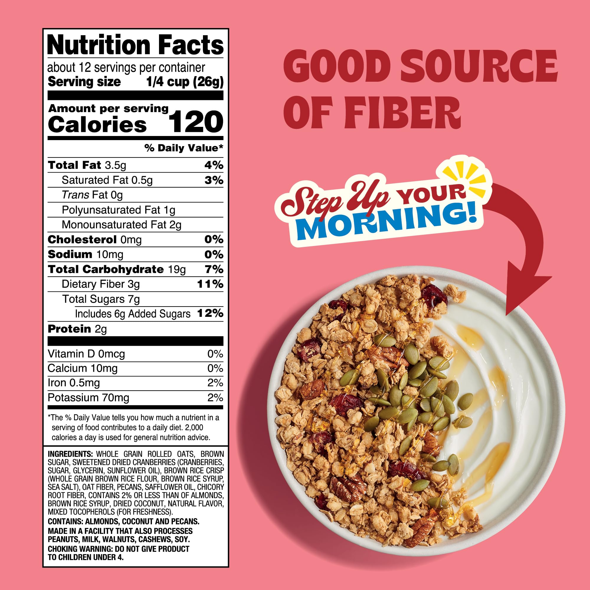 Back to Nature Granola Cereal - Gluten Free, Non-GMO, Vegan Snacks with Whole Grain Rolled Oats, Cranberry Pecan - 11oz (Pack of 6) | Healthy Breakfast & On-the-Go Snack for Work, School & Travel