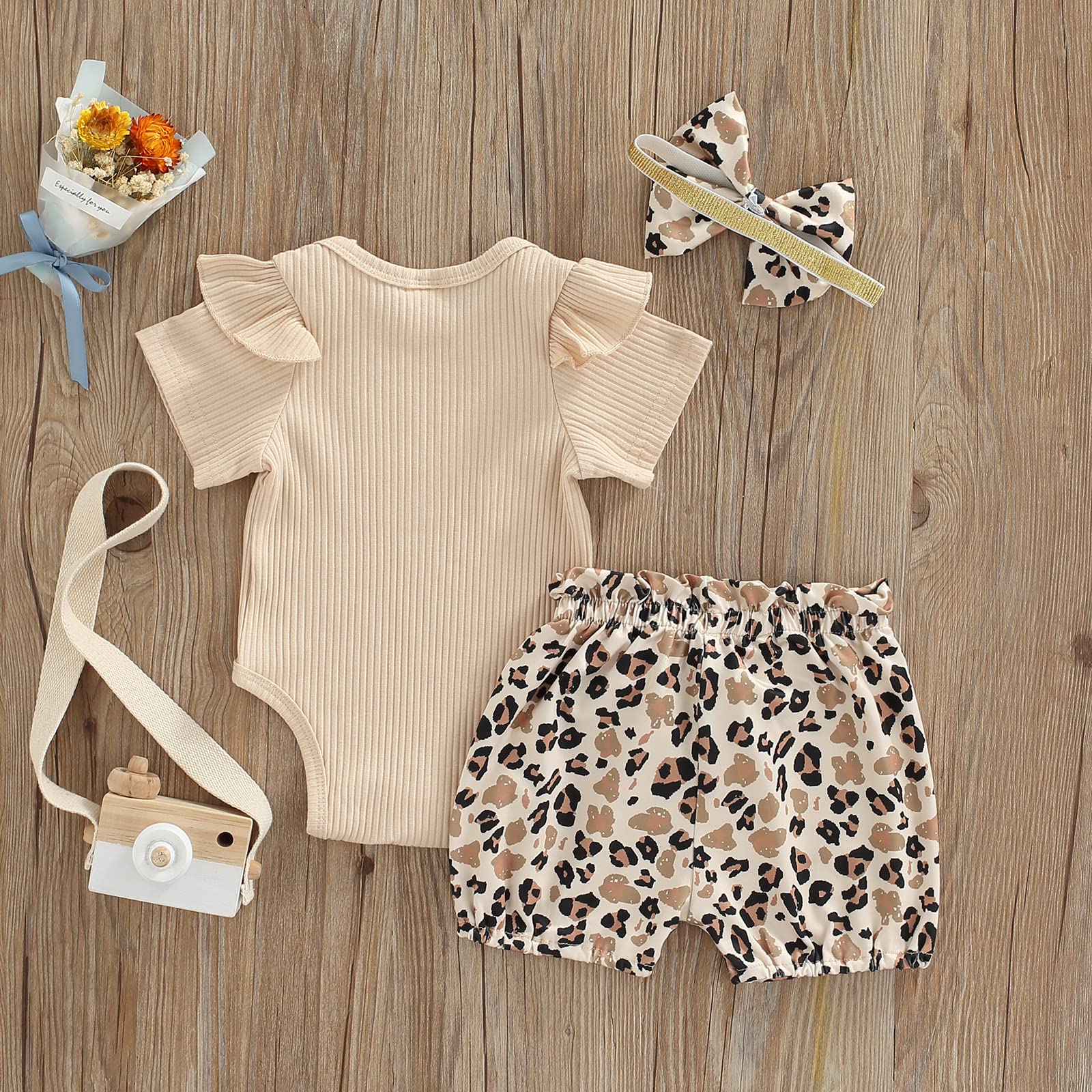 Adorable Baby Girl Summer Outfits - Ruffled Sleeve Romper & Ribbed Bodysuit with Shorts Set | Cute Toddler Clothes for Playdates, Beach Trips & Family Photos