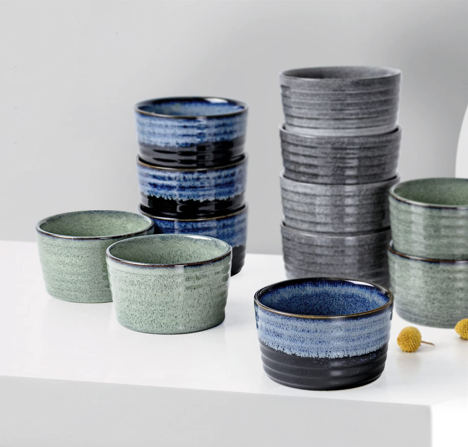UNICASA 8 oz Ramekin Set of 2 - Oven Safe Creme Brulee Dishes for Baking, Custard, Pudding & Souffle - Reactive Blue Ceramic Ramekins - Perfect for Desserts, Appetizers & Small Portion Serving