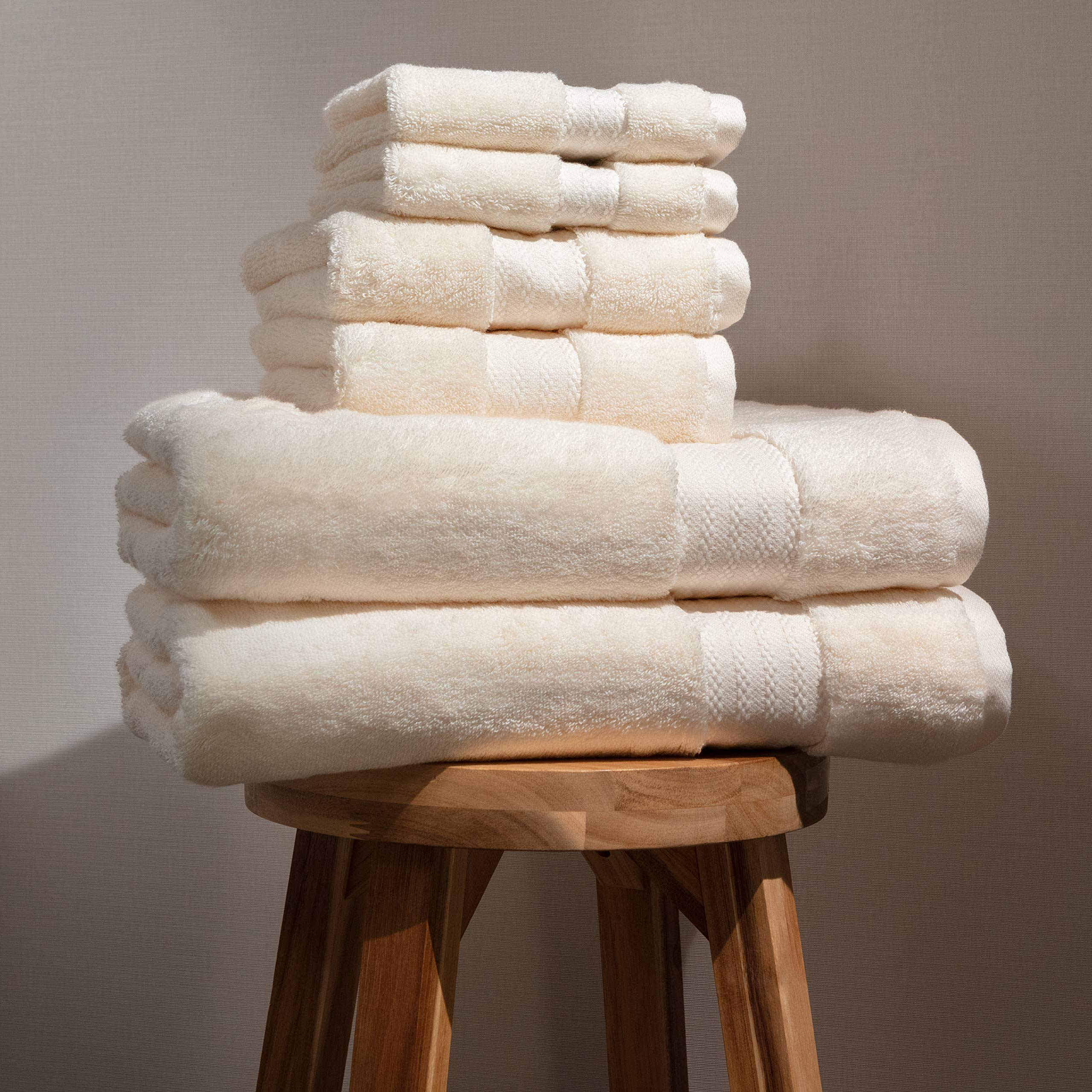 Premium 100% Organic Cotton Bath Towel Set - 6 Piece Luxury Hotel & Spa Quality Towels (2 Bath, 2 Hand, 2 Washcloths) | GOTS Certified | 700 GSM Ultra Soft & Absorbent | Ivory | Perfect for Bathroom, Spa, Gym & Guest Use