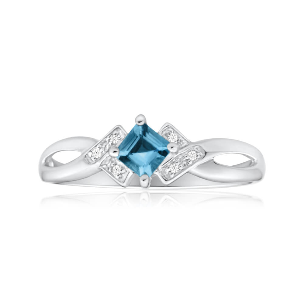 9ct White Gold Princess Cut Aquamarine & Diamond Engagement Ring - Perfect for Proposals, Anniversaries & Special Occasions