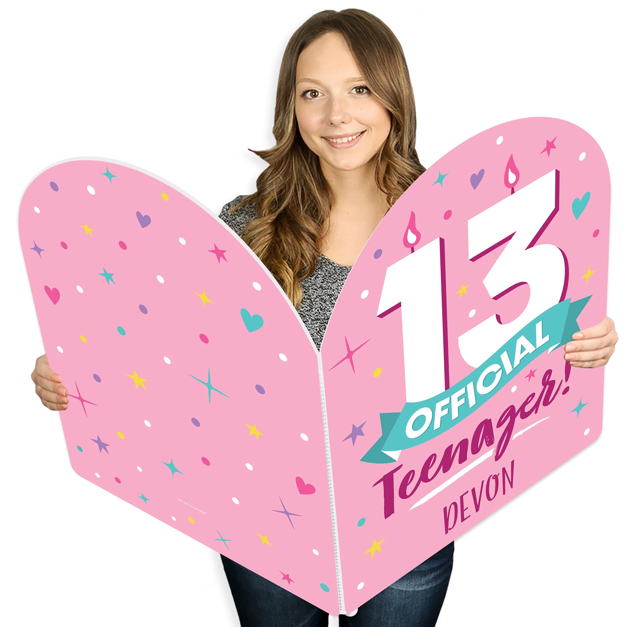 Custom Happy 13th Birthday Giant Greeting Card for Girls - Personalized Jumbo Shaped Card (16.5 x 22 inches) - Perfect for Birthday Parties, Milestone Celebrations & Room Decor
