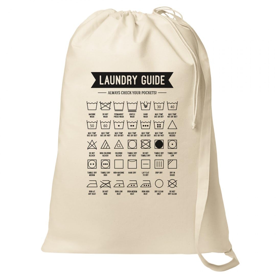 Personalized Laundry Symbol Guide for College Students - Custom Canvas Laundry Bag with Wash Care Instructions | Perfect Dorm Room Gift & Laundry Organization for University Life