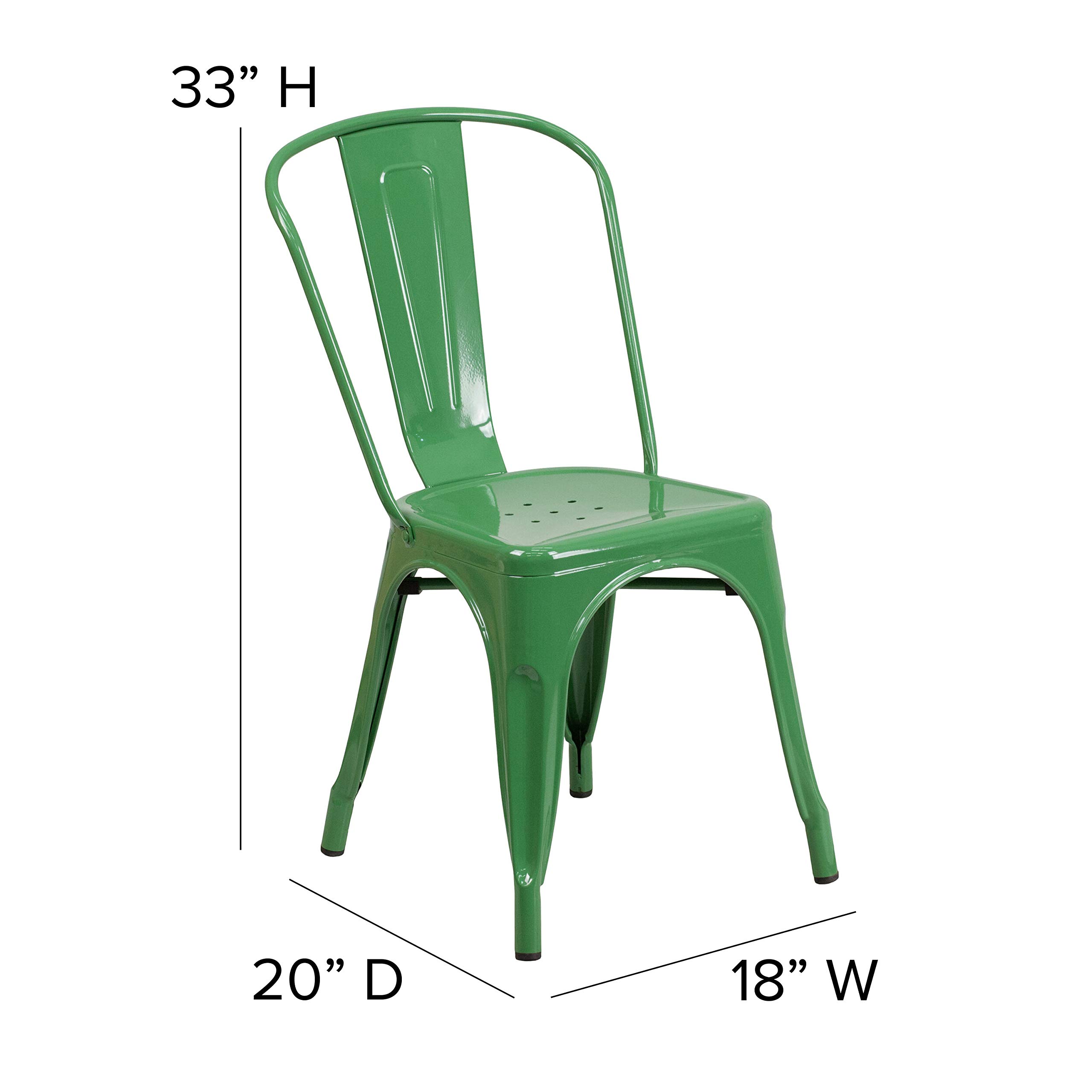 4 Pack Green Metal Stackable Chairs for Indoor & Outdoor Use - Durable Bistro & Restaurant Chairs for Patio, Cafe, Dining Room & Garden
