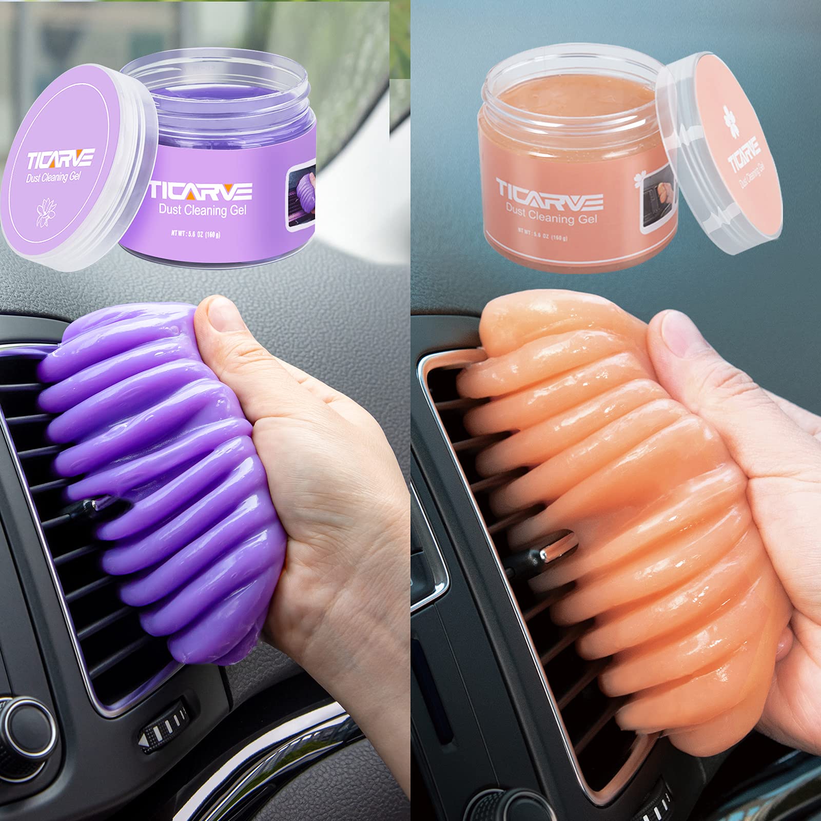 TICARVE Car Cleaning Gel - Universal Dust Cleaner Putty for Car Detailing Tools & Kits (Purple & Orange) - Perfect for Dashboard, Vents, Keyboard & Hard-to-Reach Areas