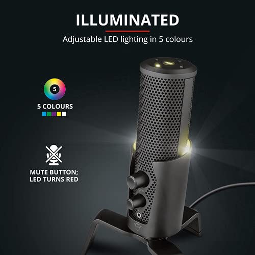 Trust Gaming GXT 258 Fyru Professional USB Streaming Microphone with 4 Recording Patterns & LED Lighting - Perfect for Podcasting, Vlogging, Music Recording, ASMR on PC, Laptop, PS4, PS5 (Black) - Ideal for Home Studios, Gaming Setups & Content Creation