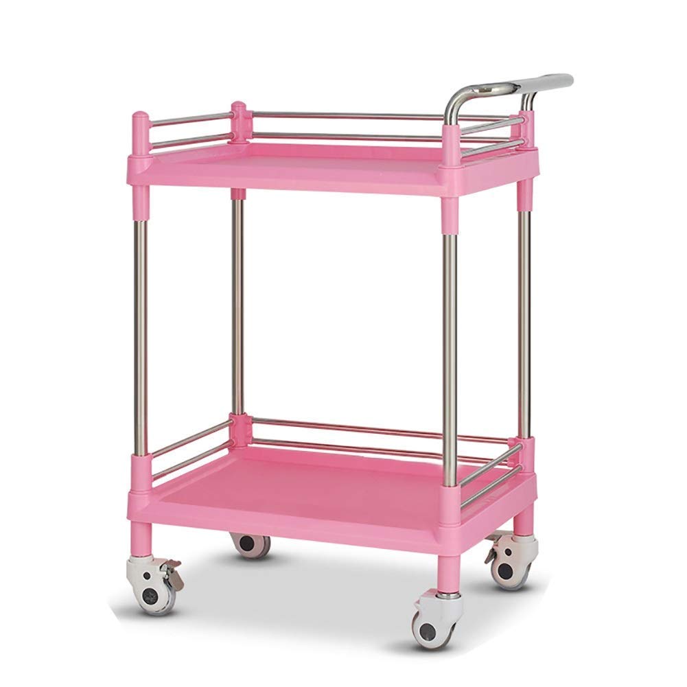 Portable 2-Tier Beauty Salon Cart with Wheels - Pink Rolling Trolley for Home, Salon & Barber (64x44x90cm) | Makeup Storage, Treatment Shelf & Serving Cart for Dentist, Spa & Beauty Professionals