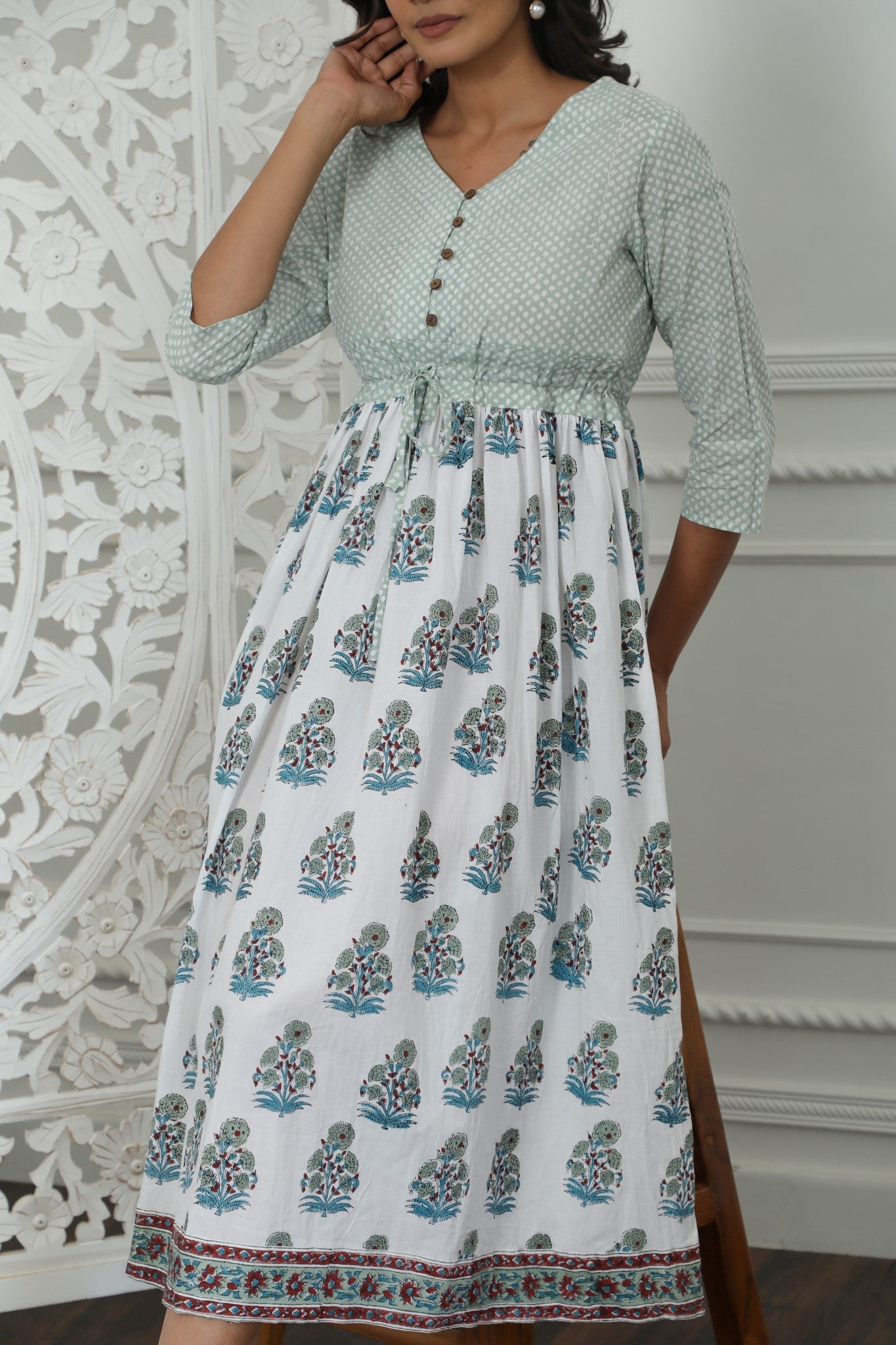 Roxana Azofree Handblock Printed Pure Cotton Dress - Breathable & Stylish for Summer Outings, Beach Vacations & Casual Wear