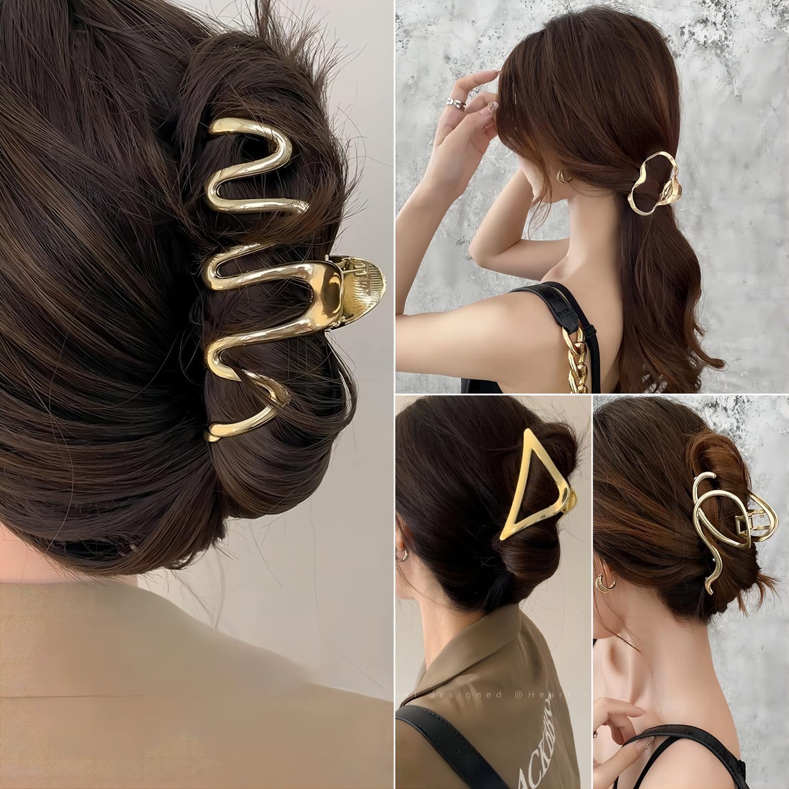 Large Gold Metal Hair Clips for Women & Girls - Strong Hold for Thick Hair - Pack of 4 - Perfect for Updos, Ponytails & Everyday Styling
