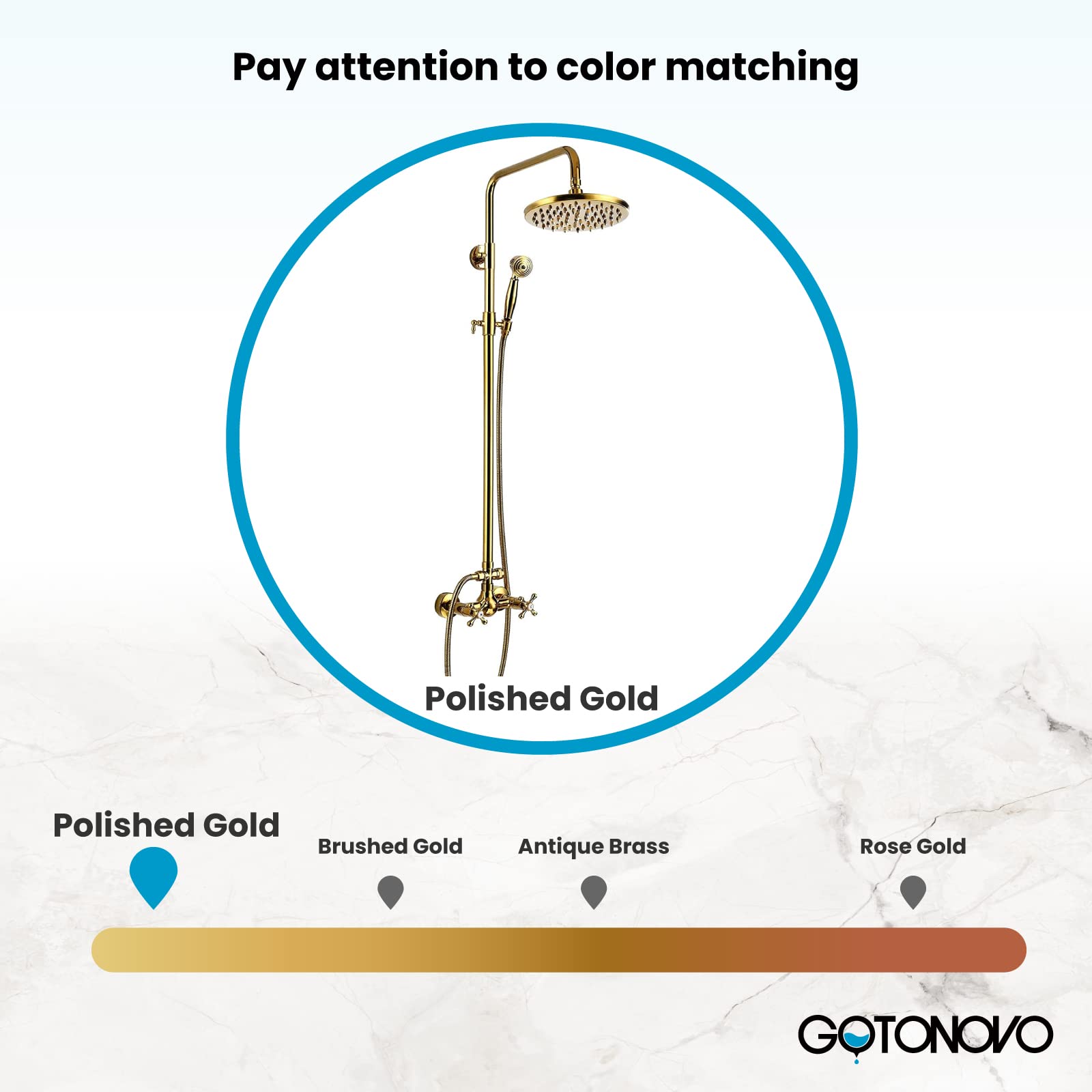 Gotonovo 8 Inch Rainfall Shower Faucet Set - Polished Gold Wall Mount Bathroom Shower System with Handheld Showerhead and Cross Handle, 2 Function Water Spray Modes - Perfect for Modern Bathroom Renovation and Spa-Like Shower Experience
