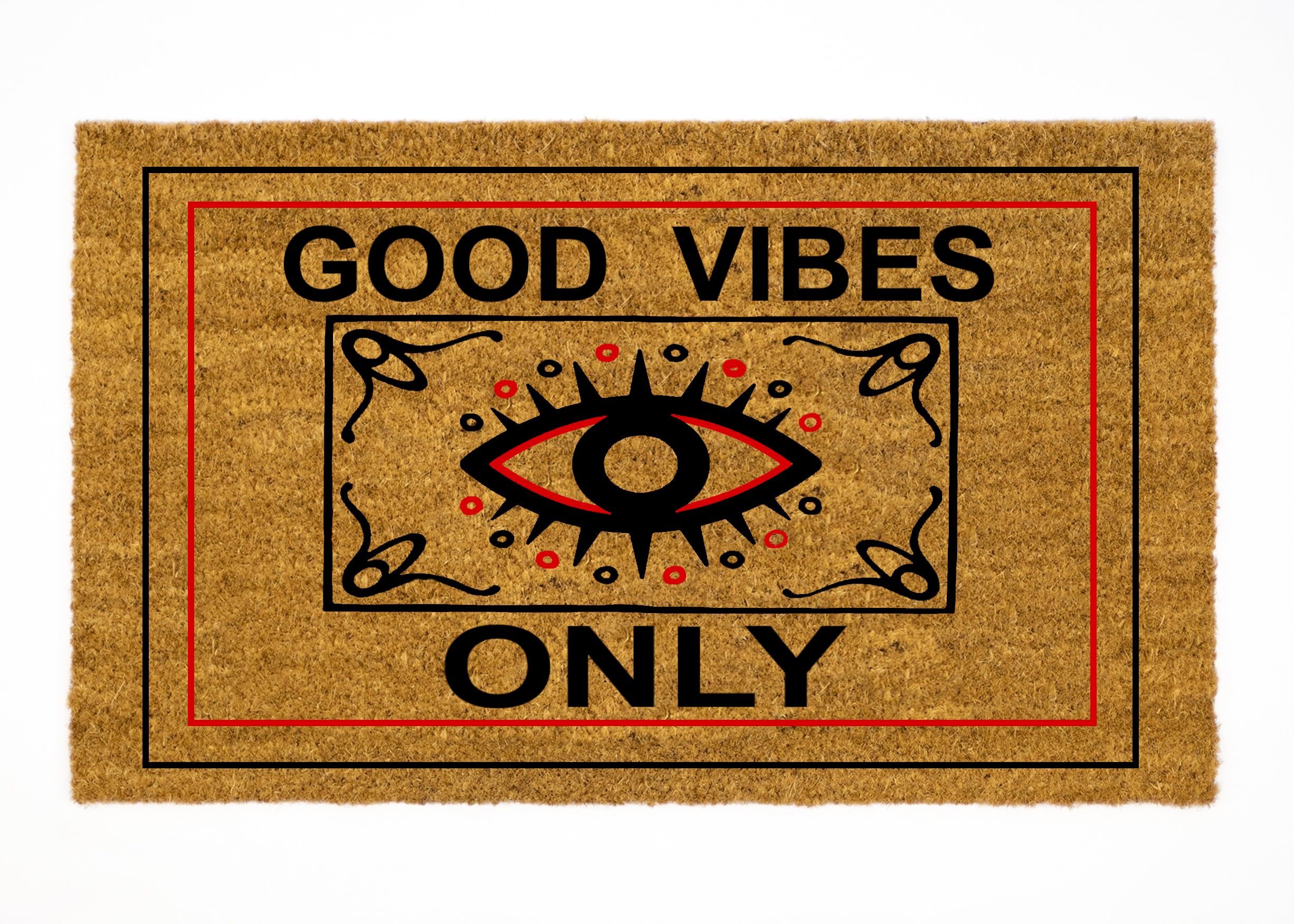 Good Vibes Only Non-Slip Doormat with Evil Eye Design - 18x30 Coir Rug for Indoor/Outdoor Use - Perfect for Front Door, Patio, Housewarming, Wedding & Birthday Gifts (Easy Clean Home Decor for Dad, Mom & Family)