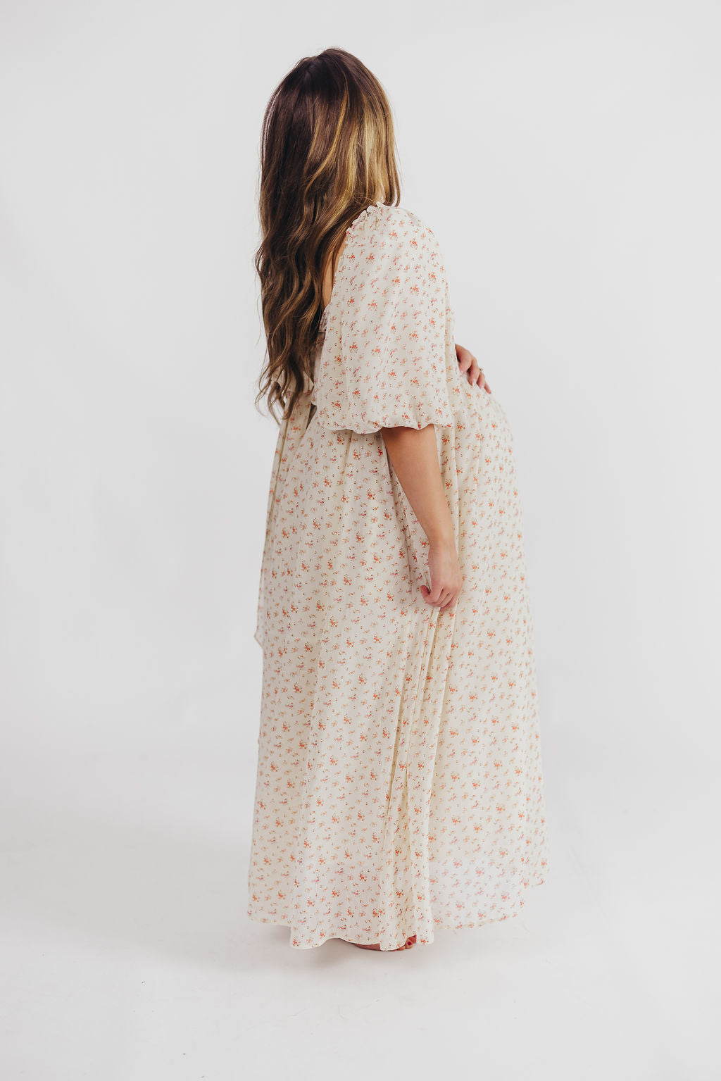 Melody Maxi Dress with Pleats & Bow Detail - Ivory Floral Print Maternity Dress | Bump Friendly & Inclusive Sizing (S-3XL) | Perfect for Weddings, Baby Showers & Summer Events