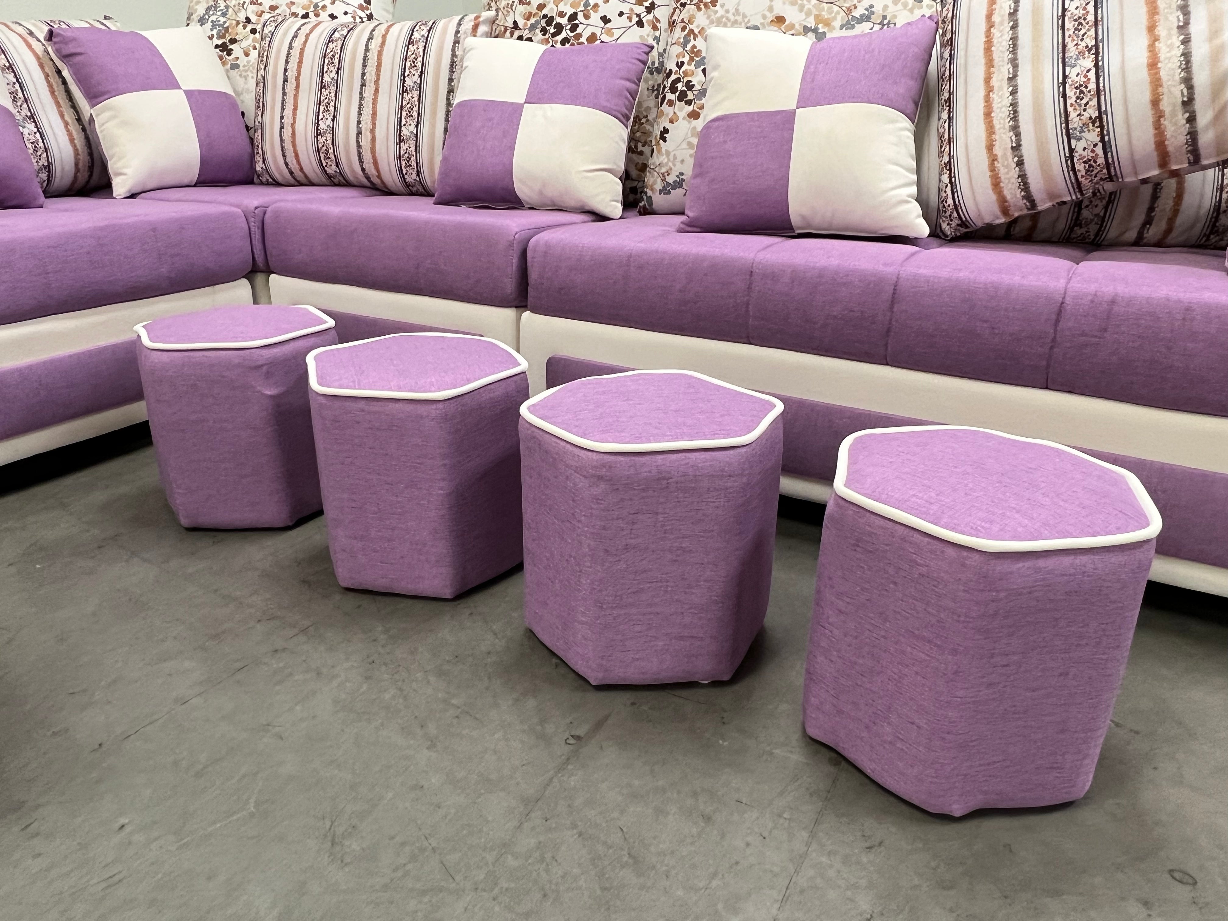 Selena Purple & White Modular Tufted Sectional Sofa - Modern L-Shaped Living Room Couch with Reversible Chaise for Home, Apartment & Office Lounge