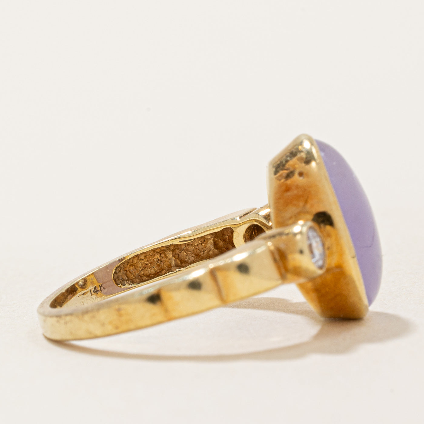 Lavender Jade and Diamond Cocktail Ring - 3.70ct Natural Stone with 0.20ctw Diamonds - Size 5 - Elegant Statement Jewelry for Evening Parties and Special Occasions