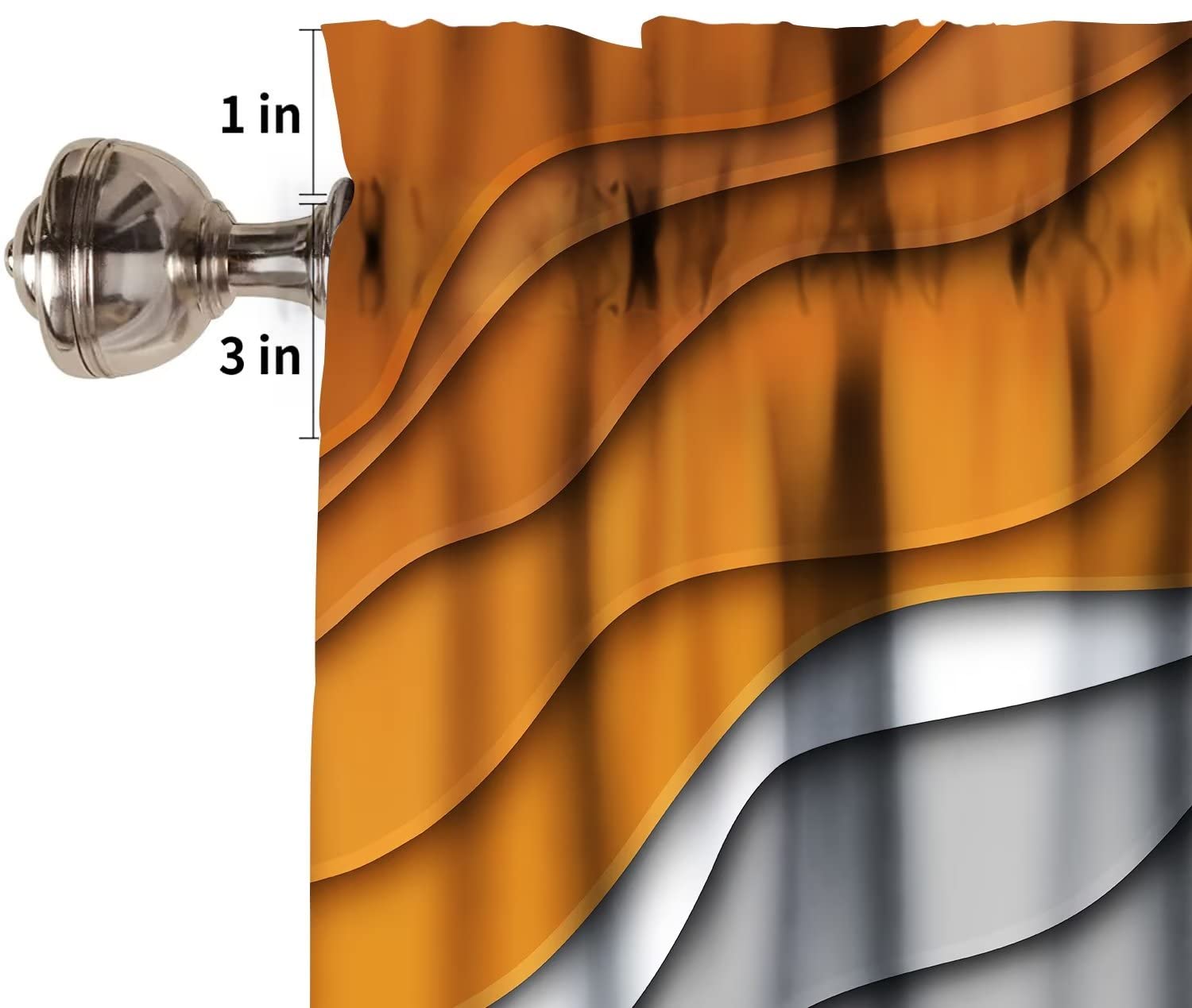 Modern Abstract Geometric Orange & Gray Window Valance - Rod Pocket Kitchen & Bedroom Curtain Panel (54