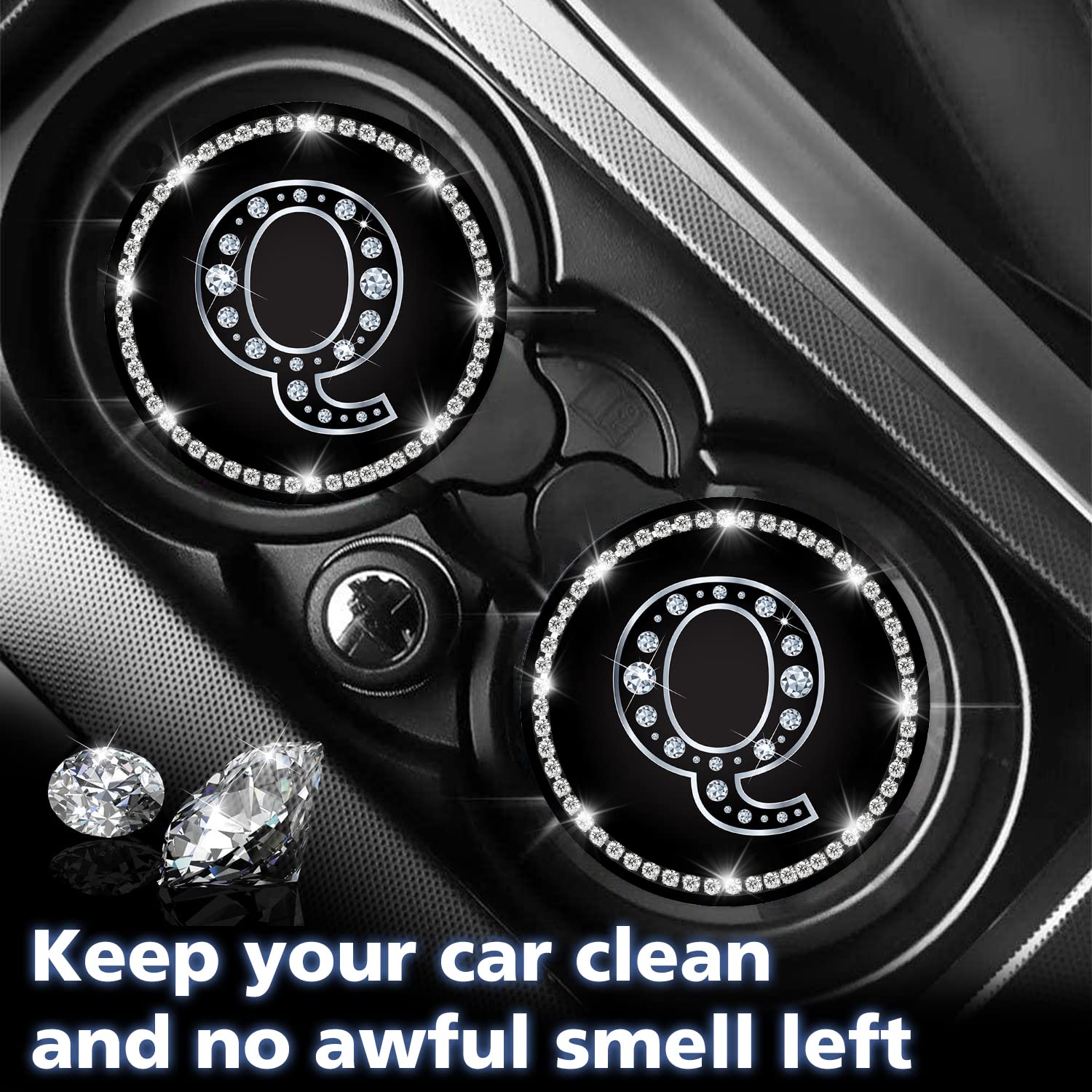 Jupswan 2-Pack Bling Crystal Rhinestone Silicone Car Cup Holder Coaster - Letter Q Initial Design for Women & Men | Automotive Accessories & Decor | Perfect for Road Trips, Commuting & Gift Giving