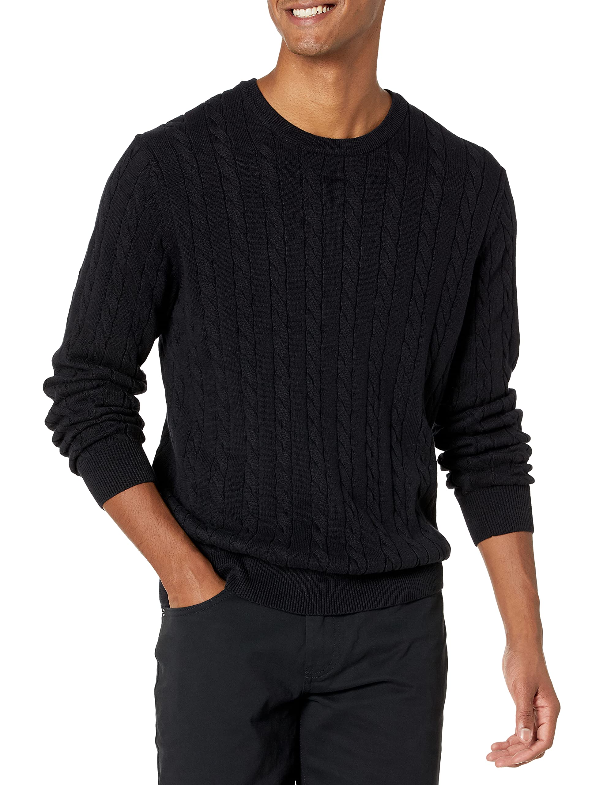 Amazon Essentials Men's Crewneck Cable Knit Cotton Sweater - Soft & Comfortable Winter Pullover for Casual Wear & Layering