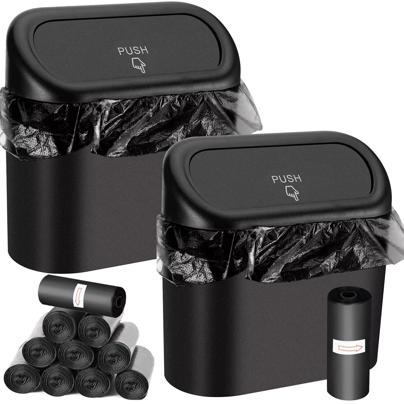 Leakproof Car Trash Can with Lid & 150 Trash Bags (2-Pack) - Mini Car Garbage Bin Organizer for Sedan, SUV, Truck | Portable Dustbin for Office, Home & Travel Accessories