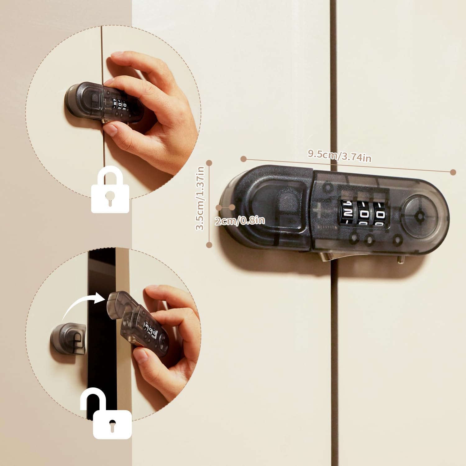 Child Safety Cabinet Locks 4-Pack - Combination Refrigerator & Freezer Door Locks for Toddlers, Kids & Adults - Grey | Secure Kitchen, Bathroom & Home Appliances