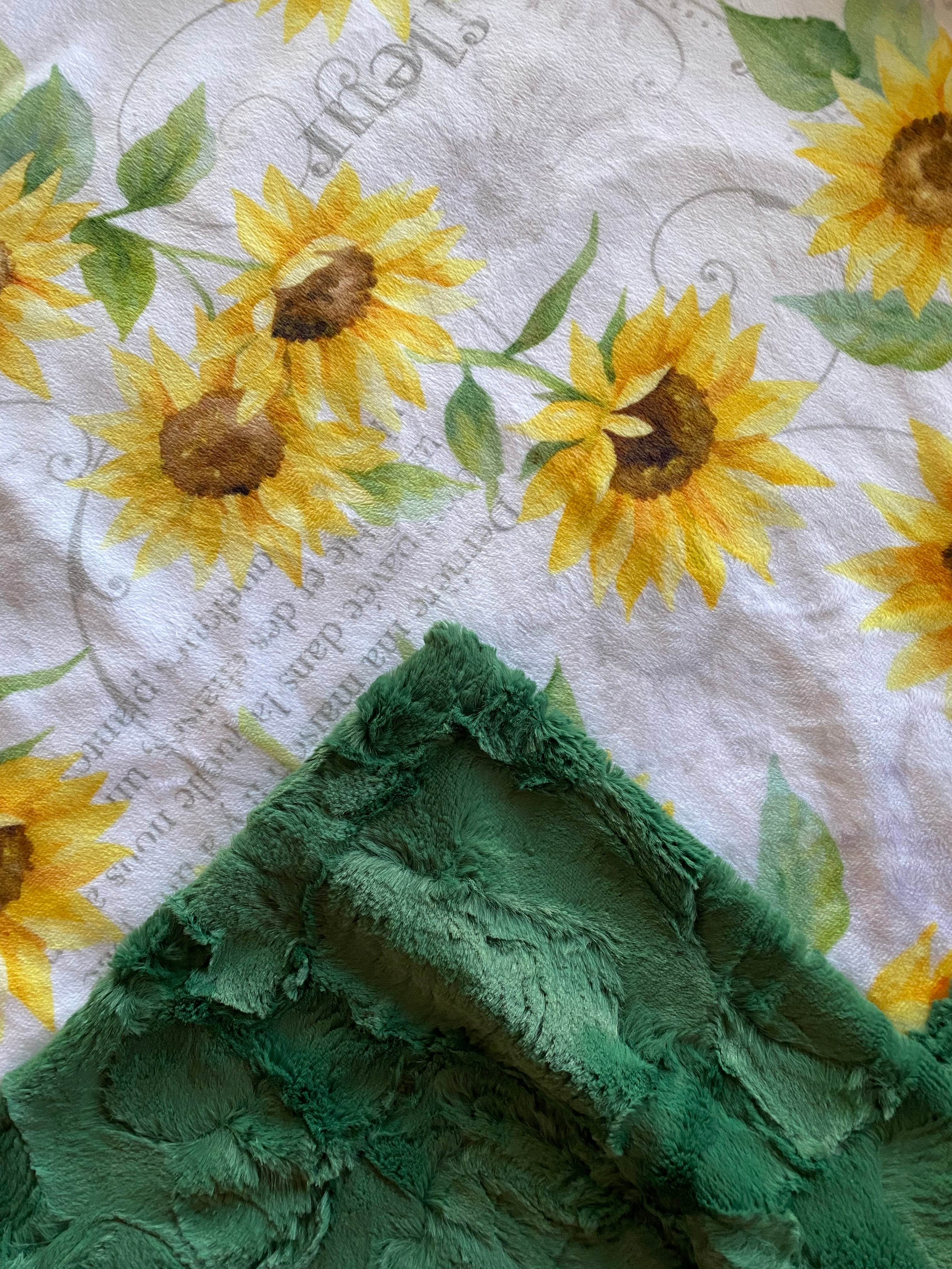 French Sunflowers on Evergreen Hide Minky Blanket - Soft & Cozy Throw Blanket 54
