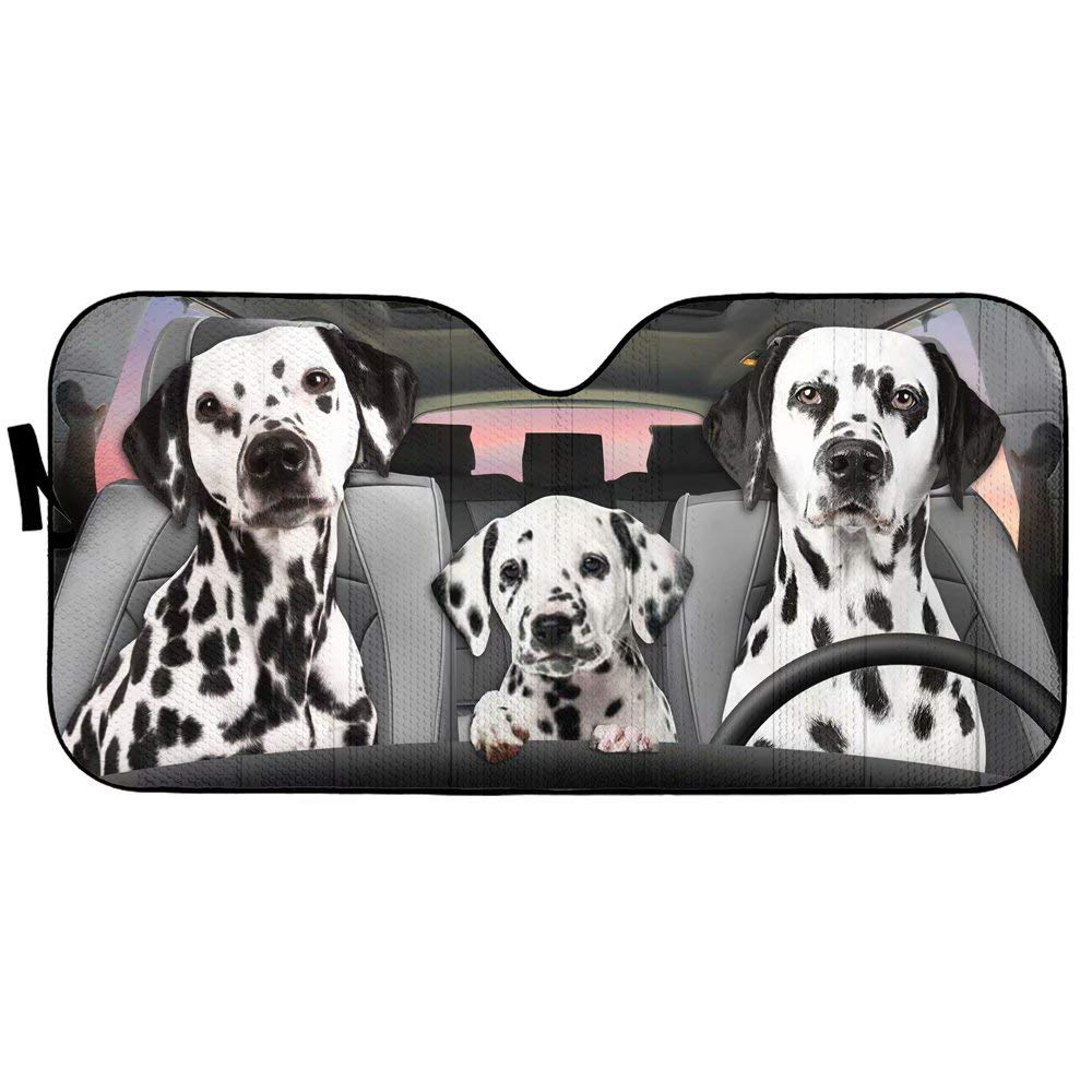 Car Windshield Sun Shade with Dalmatian Print - UV Heat Reflector for Front Window Protection | Perfect for SUVs, Trucks & Vans | Keep Your Car Cool & Protect Pets