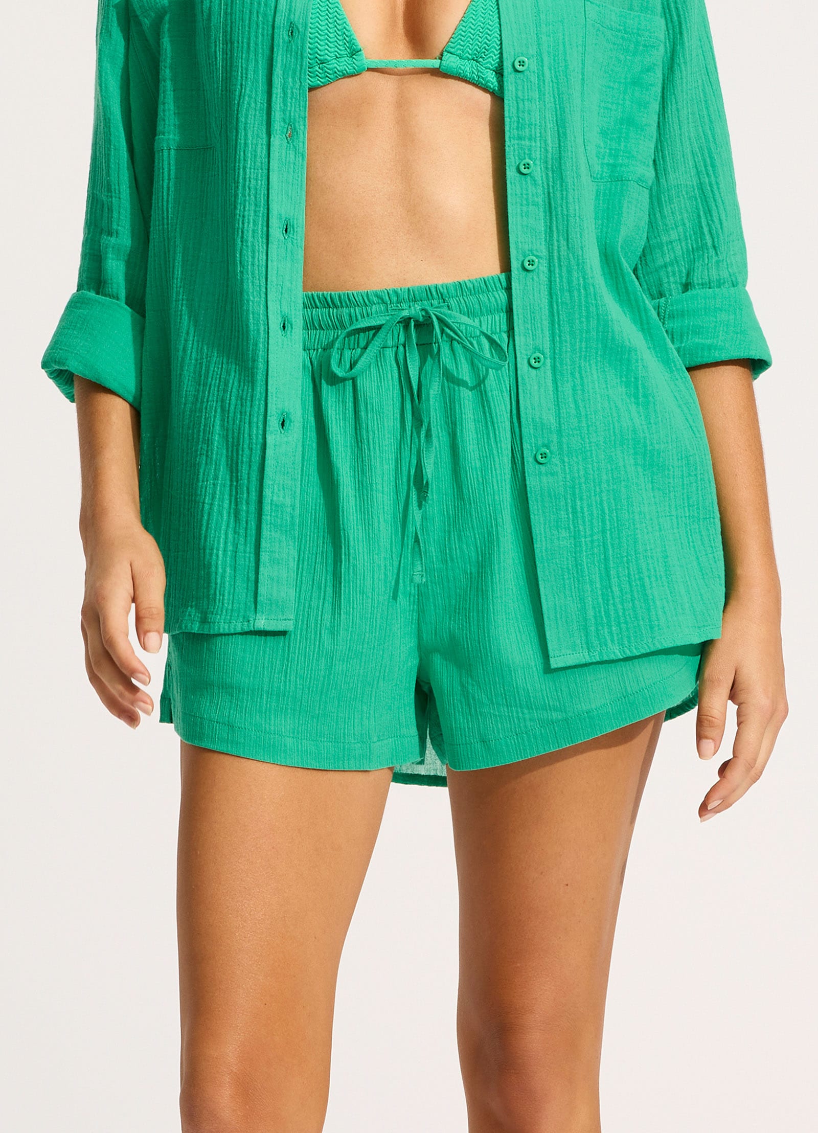 Crinkle Shorts for Women - Comfortable & Stylish Jade Green Casual Wear - Perfect for Summer, Yoga, and Outdoor Activities