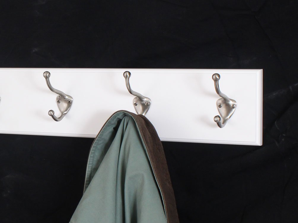 White Wall Mounted Coat Rack with 8 Satin Nickel Hooks - 41