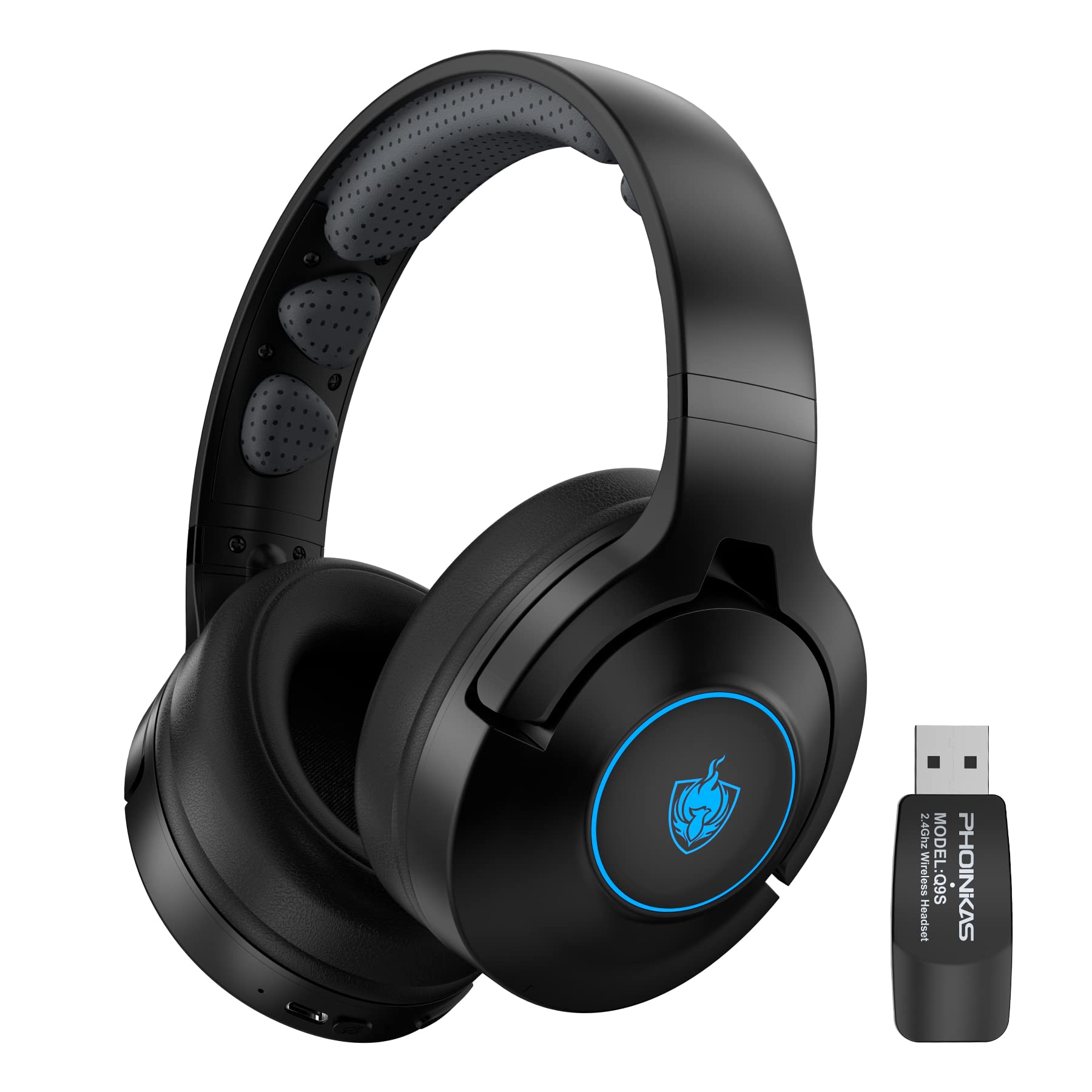 YOTMS 2.4G Wireless Gaming Headset for PC, PS4, PS5 - Noise Cancelling Mic, Over-Ear 7.1 Stereo Sound - Compatible with Laptop, Tablet & 3.5mm Wired Devices (Blue) | Perfect for Gaming, Streaming & Online Meetings