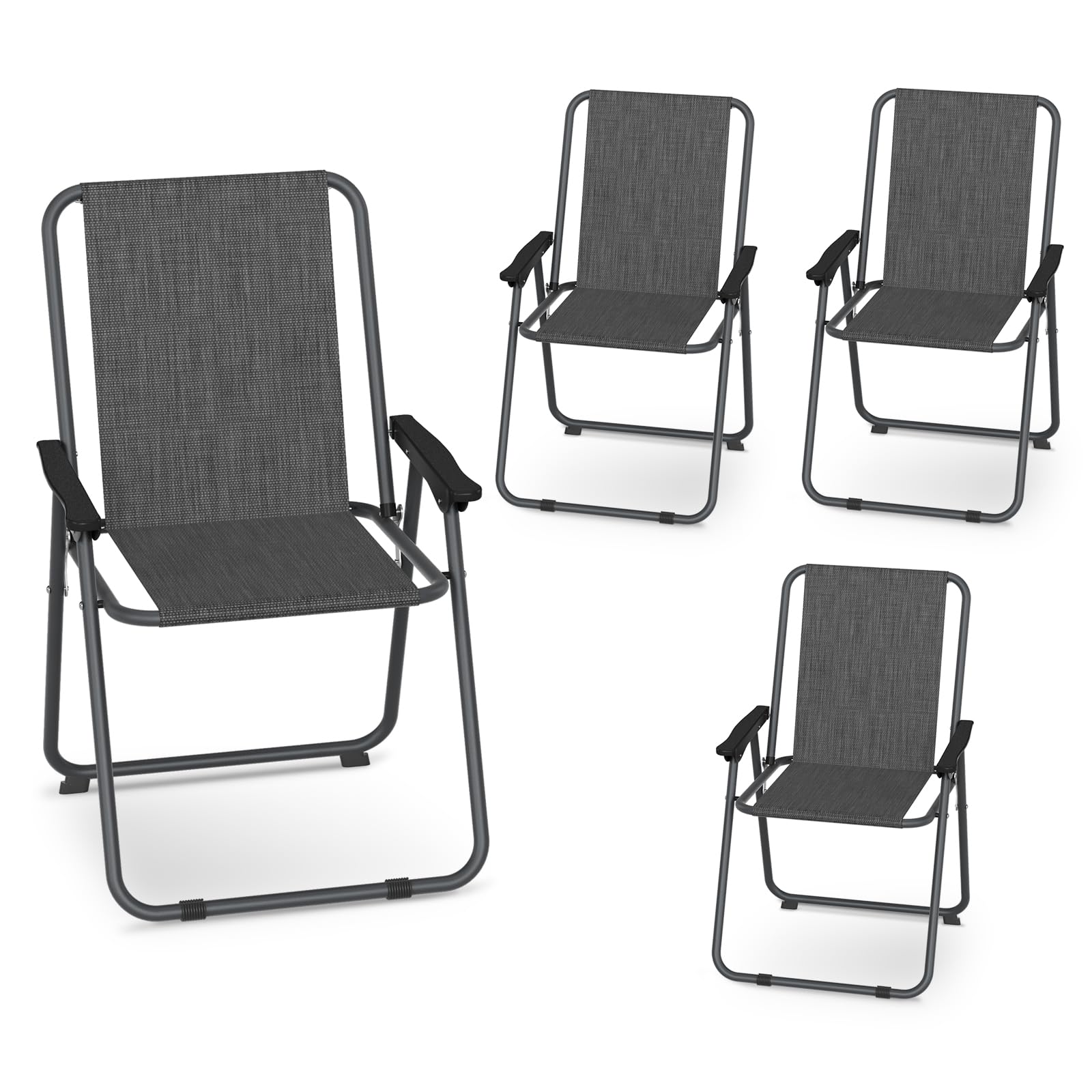 4-Pack Folding Patio Chairs Set - Lightweight Steel Frame Outdoor Dining Chairs with Weather-Resistant Textilene Fabric - Compact Foldable Design (5.7lbs Each, 220lbs Capacity) - Black - Perfect for Backyard, Poolside, Garden & Outdoor Entertaining