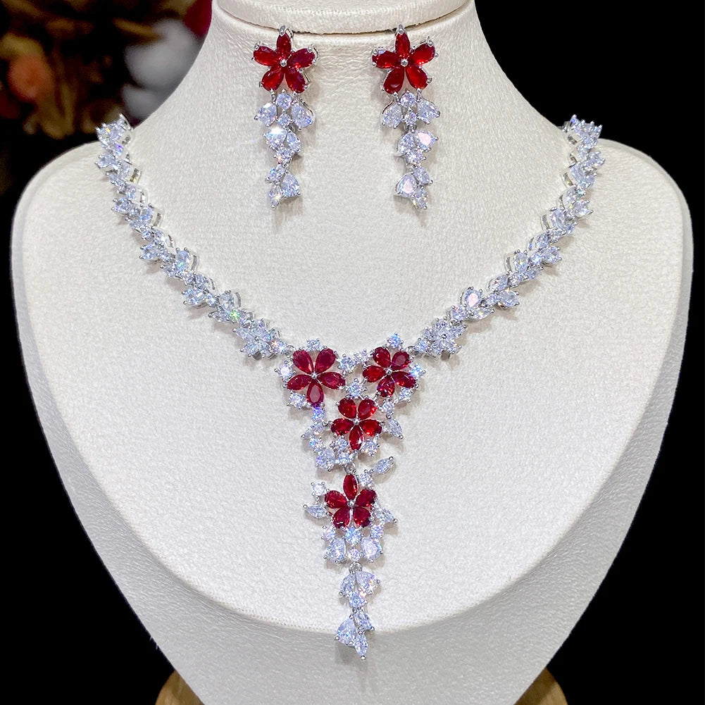 Elegant Cubic Zirconia Flower Necklace Set - Perfect for Weddings, Bridesmaid Gifts & Special Occasions | Ideal for Bridal Shower, Anniversary & Formal Events