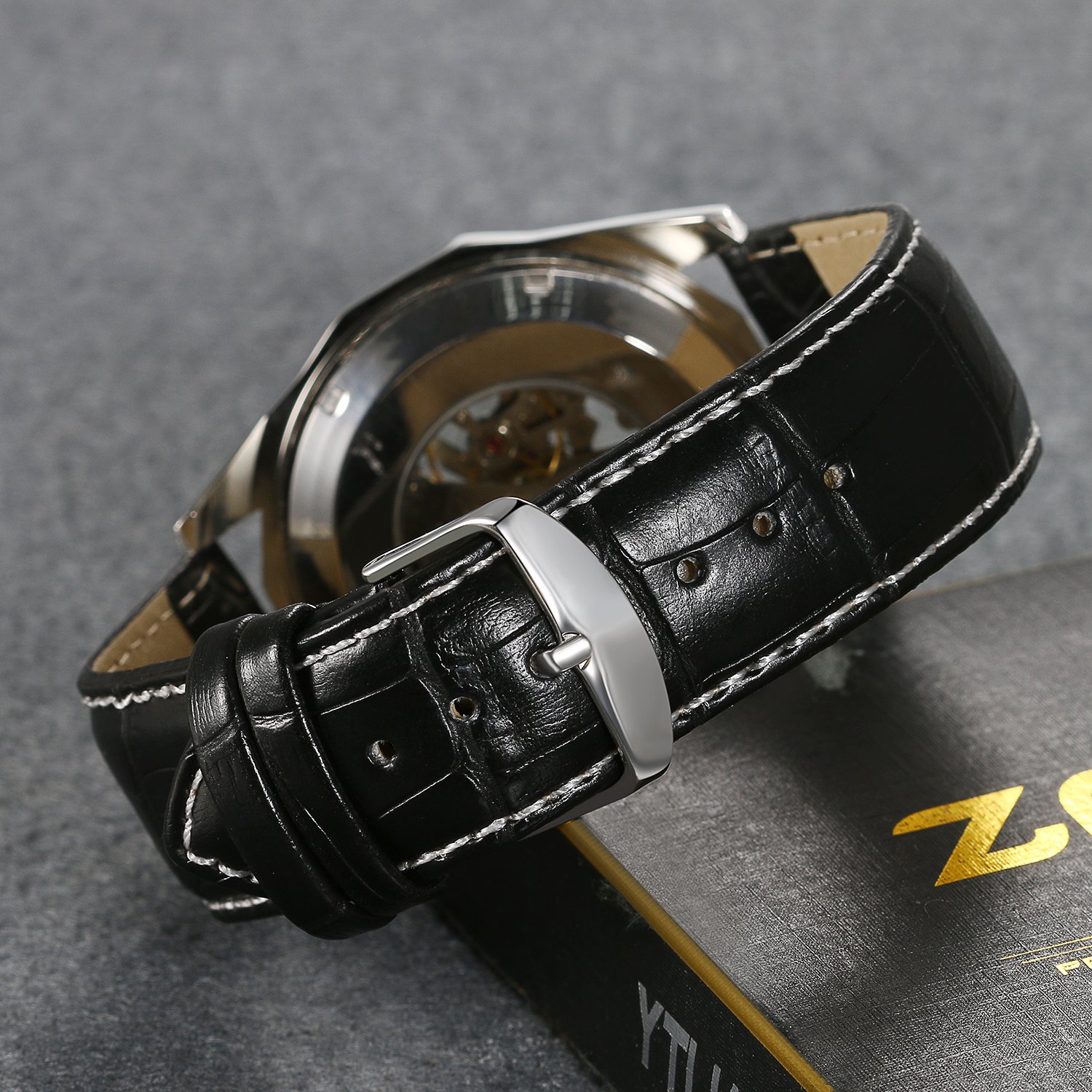 Lancardo Skeleton Dial Automatic Mechanical Men's Watch - Stainless Steel Bracelet, Round Case, Luxury Timepiece with Gift Box - Perfect for Business, Formal Events & Gifts