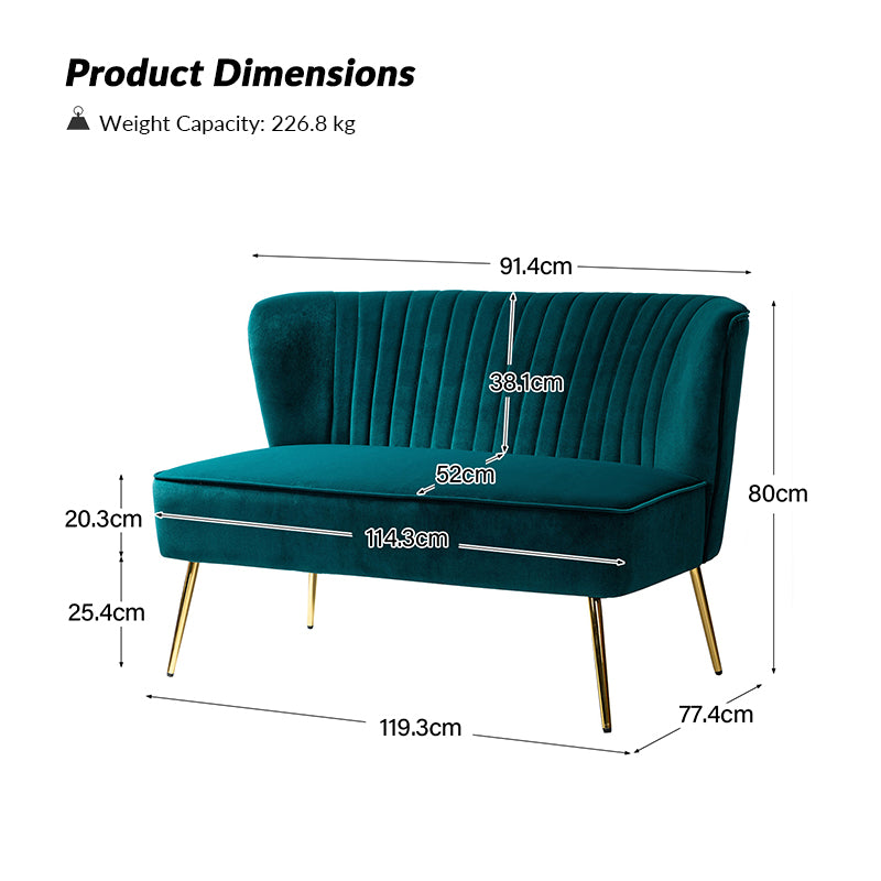 Bariana Velvet Loveseat - Soft & Luxurious Small Couch for Living Room, Bedroom, or Office - Perfect for Cozy Seating & Home Decor