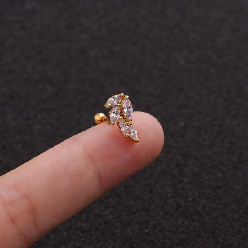 20G Curve Leaf Stud Cartilage Earrings for Women - 14K Gold Plated Minimalist Ear Cuff - HSPJ1910 | Perfect for Everyday Wear, Parties & Gifts