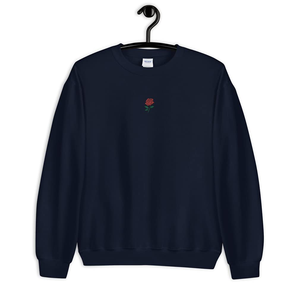 Unisex Embroidered Red Rose Sweatshirt - Floral Embroidery Pullover for Men & Women | Perfect for Casual Wear, Date Nights & Fall Fashion
