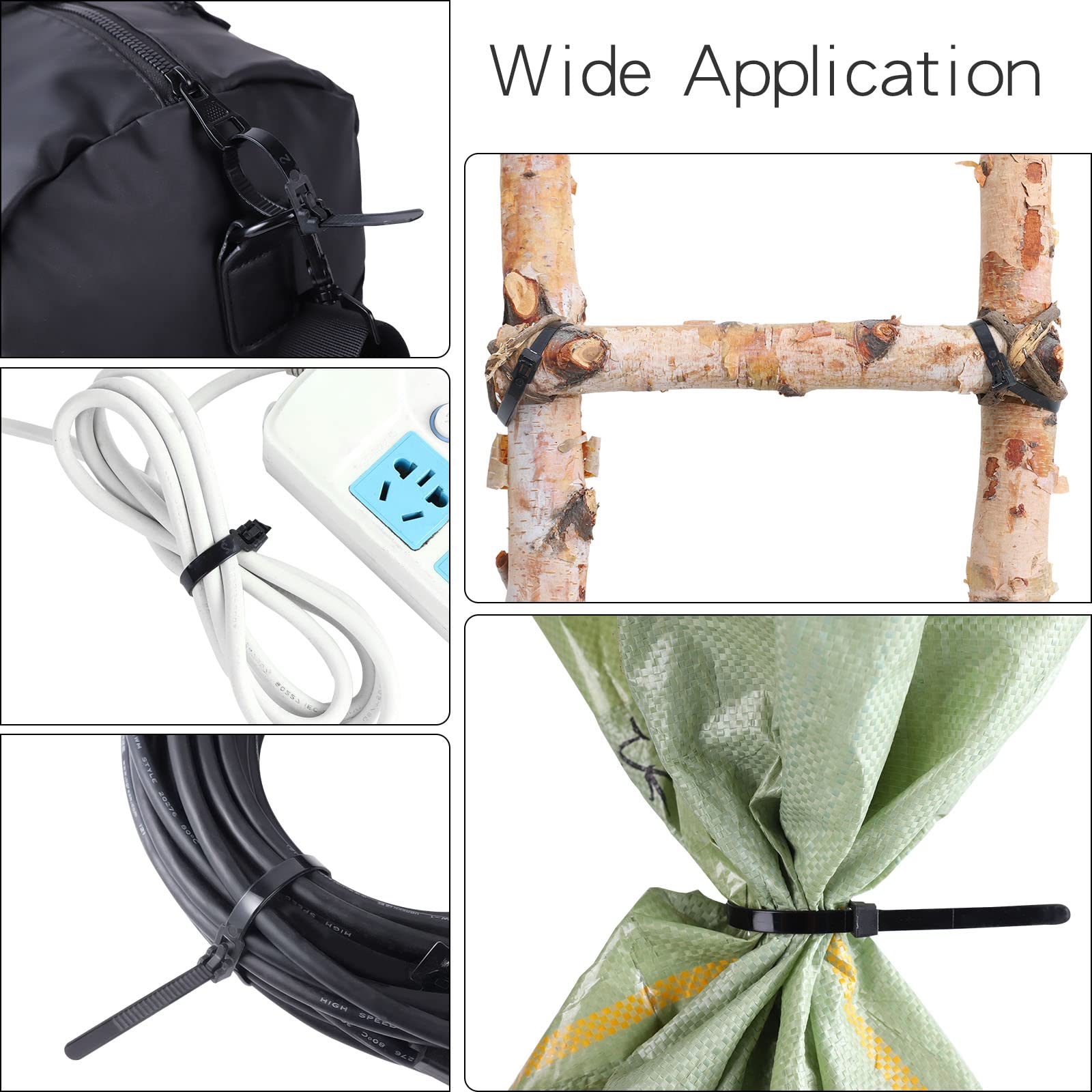 100 Pack Heavy Duty Reusable Zip Ties - 8 Inch Black Nylon Cable Ties with 50 LB Strength, Releasable Tie Wraps for Organizing Cords, Wires & DIY Projects