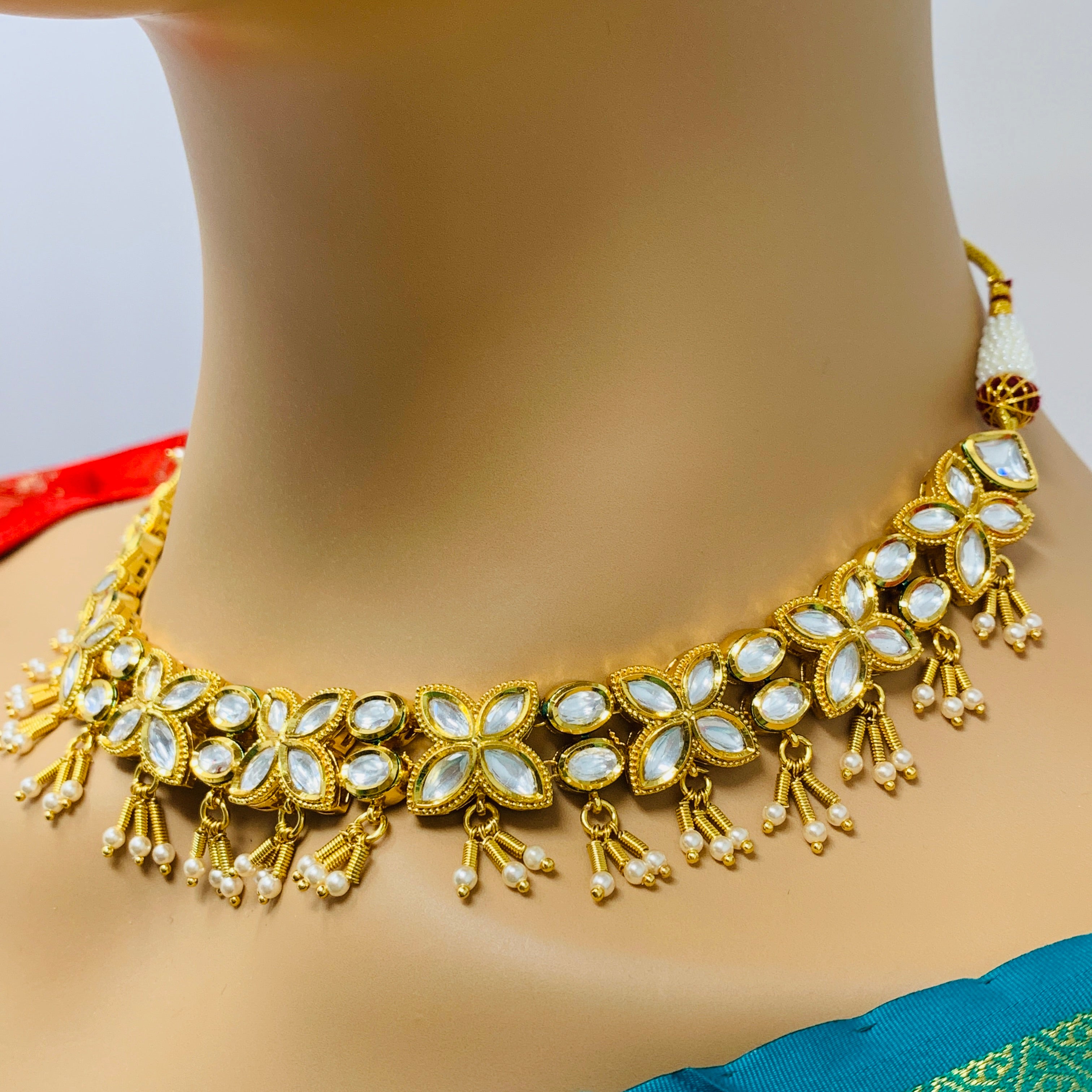 Luxury Gold Plated Royal Kundan Necklace and Earrings Set (D398) - Perfect for Weddings, Parties & Special Occasions