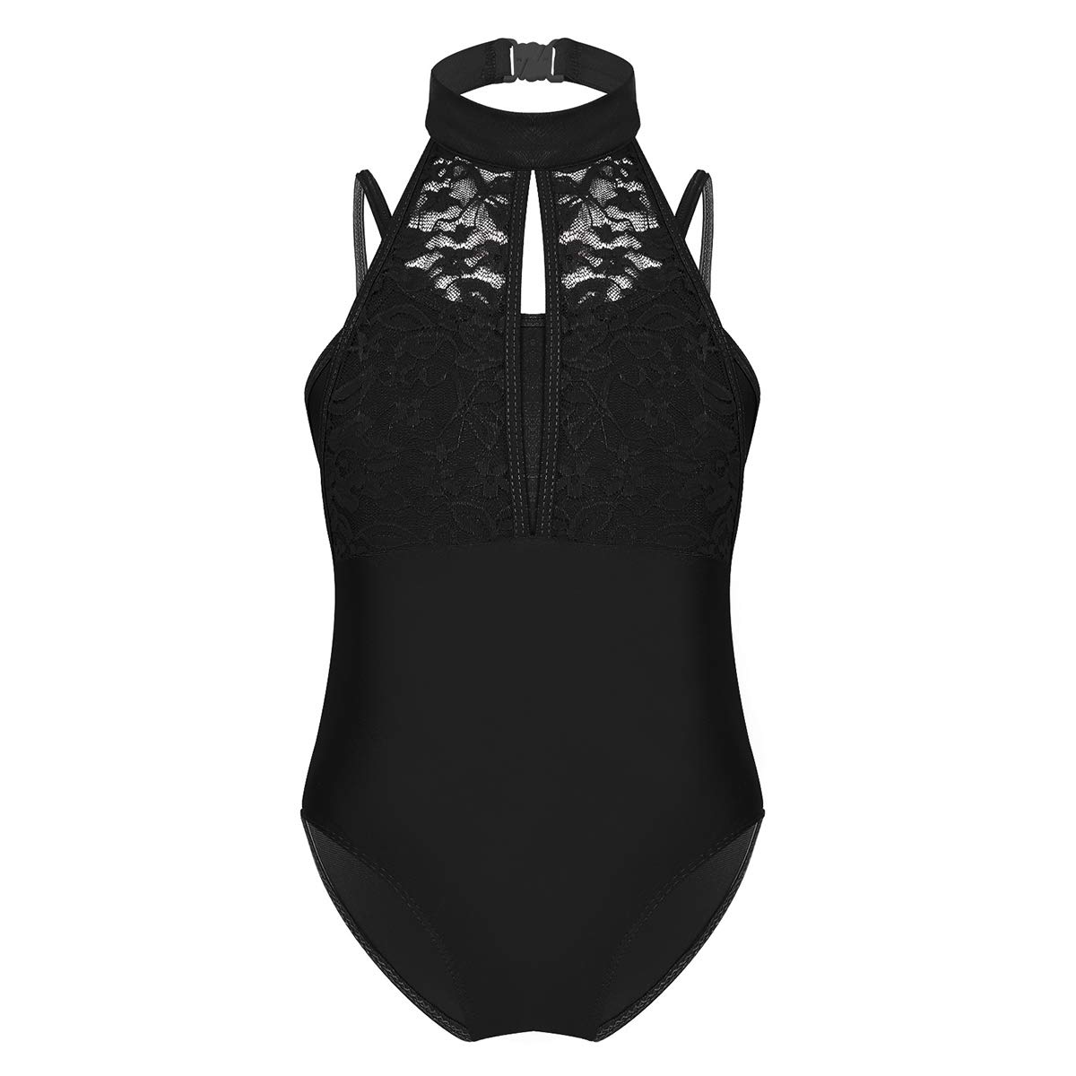 dPois Girls' Ballet Leotard Jumpsuit - Lace Overlay Bodice One-Piece Dance Wear for Ballet, Gymnastics, Recital & Performance - Perfect for Dance Class, Competition & Stage Shows