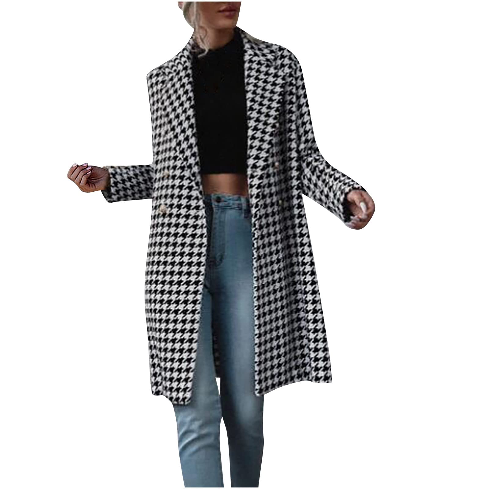 Women's Winter Plaid Jacket - Long Sleeve Fleece Trench Coat for Business Casual & Dressy Outfits | Loose Cardigan Sweater Top for Office, Dating & Winter Fashion