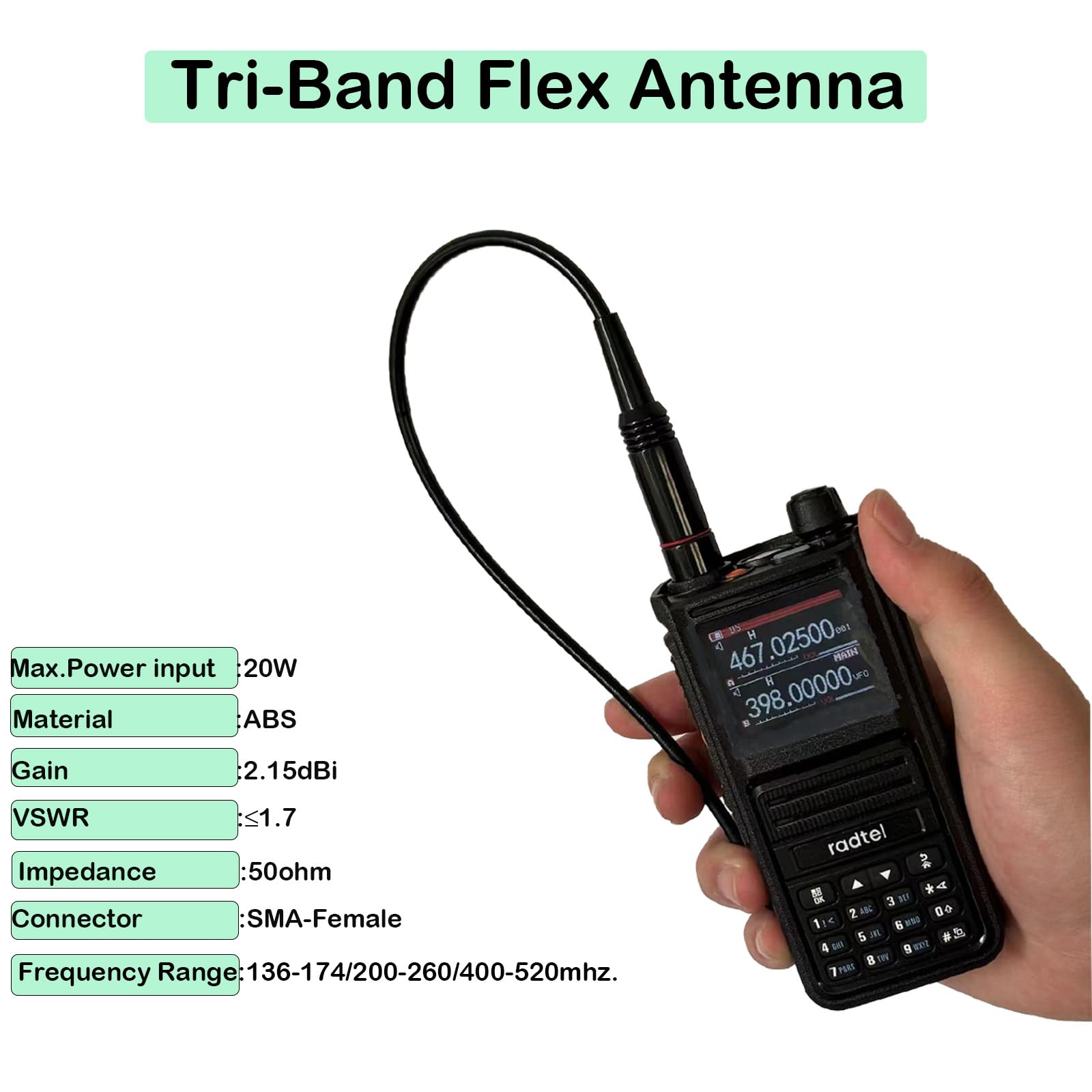 Radtel Tri-Band Flex Antenna RHD-771S 144/220/430MHz 35cm/13.7inch SMA Female Foldable Soft Antenna for Baofeng Radtel RT-900 RT-470X RT-890 RT-730 RT-4D RT-860 - Perfect for Hiking, Camping, and Emergency Communication