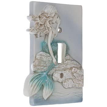 Mermaid Single Switch Plate Cover - Resin Wall Decor for Home, Bathroom, Bedroom - Waterproof & Durable Electrical Outlet Cover - Perfect for Beach House, Kids Room & Coastal Themed Decor
