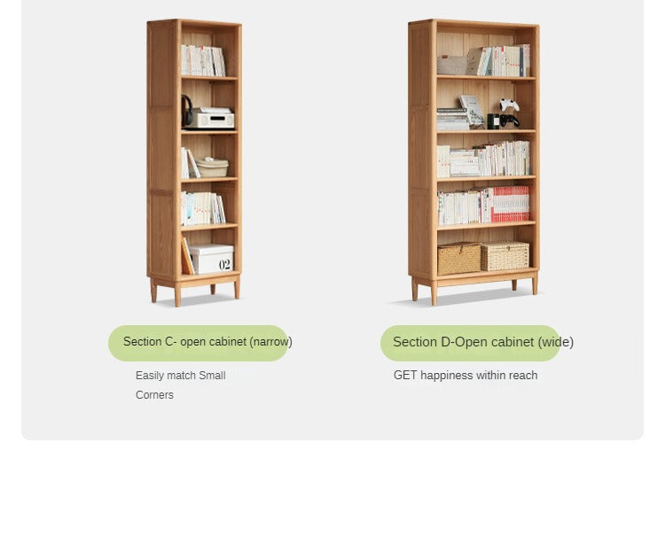 Oak Solid Wood Modern Glass Door Bookcase - Stylish Bookshelf for Living Room, Office & Library - Perfect for Home Decor & Book Storage